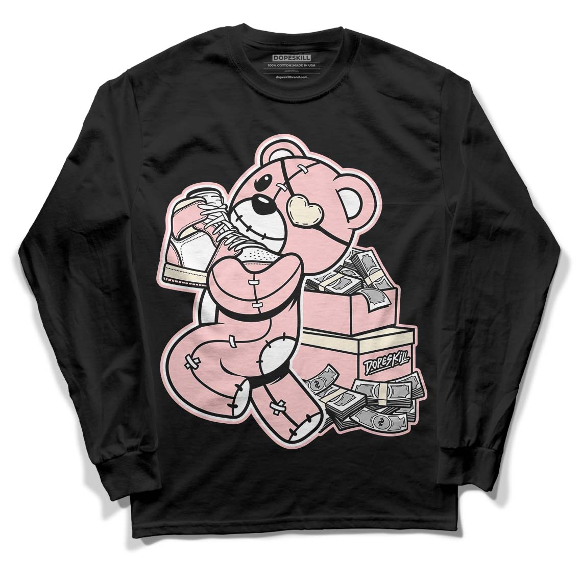 Jordan 1 High OG WMNS Washed Pink DopeSkill Long Sleeve T-Shirt Bear Steals Sneaker Graphic Streetwear - Black