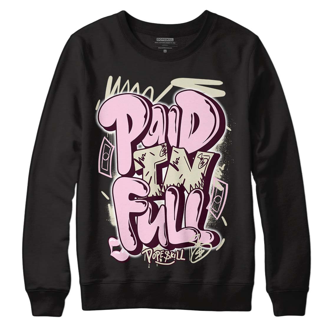 Dunk Low Night Maroon and Medium Soft Pink DopeSkill Sweatshirt New Paid In Full Graphic Streetwear - Black 