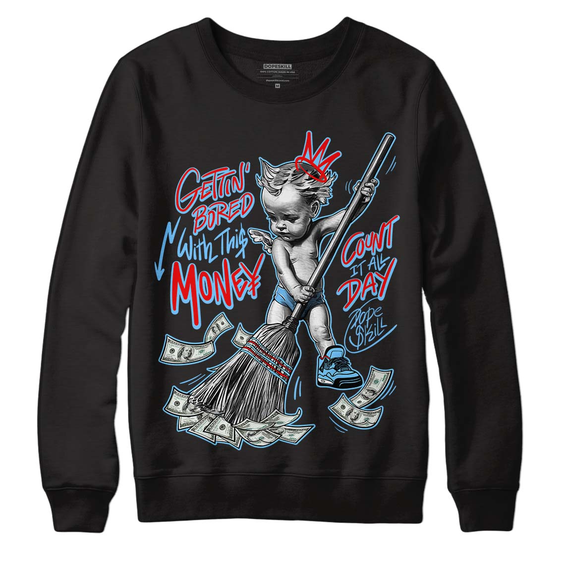 Travis Scott x Jordan 4 Retro 'Cactus Jack' DopeSkill Sweatshirt Gettin Bored With This Money Graphic Streetwear - Black 