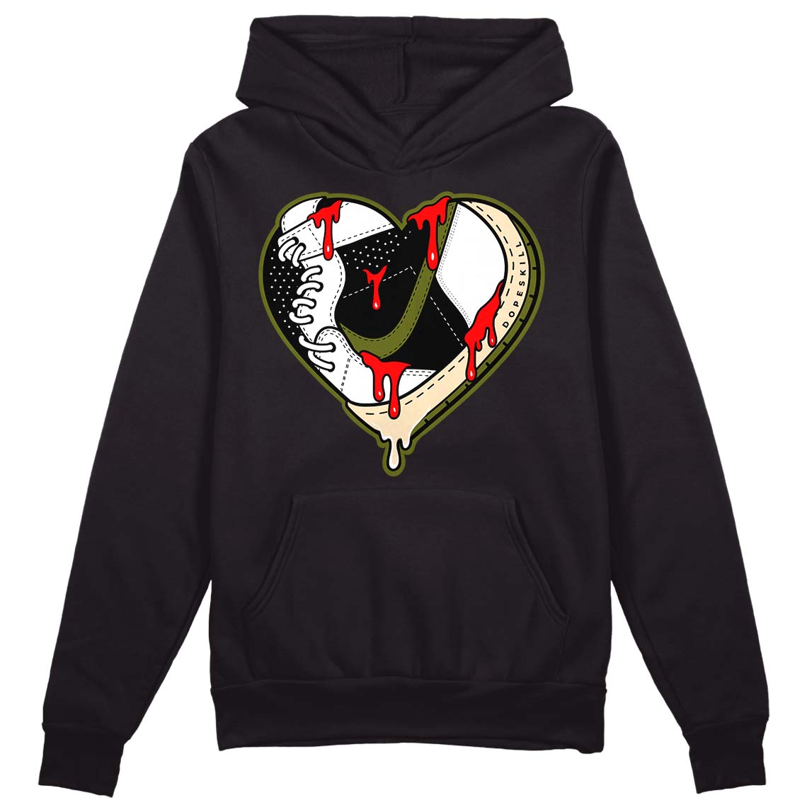 Travis Scott x Jordan 1 Low OG “Olive” DopeSkill Hoodie Sweatshirt Heart Jordan 1 Graphic Streetwear - Black