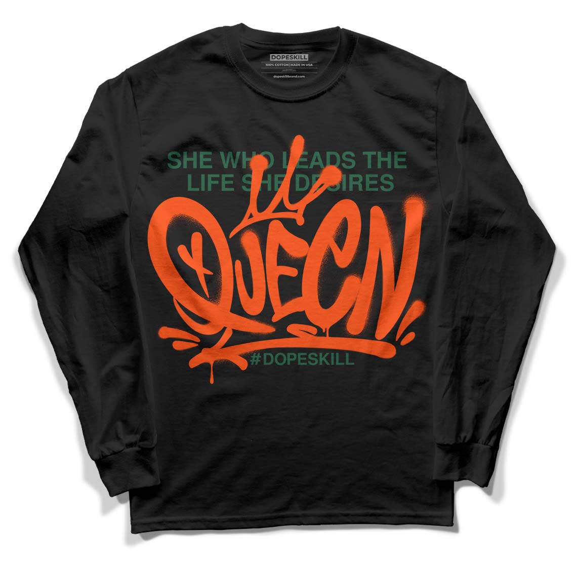 Dunk Low Team Dark Green Orange DopeSkill Long Sleeve T-Shirt Queen Graphic - Black 