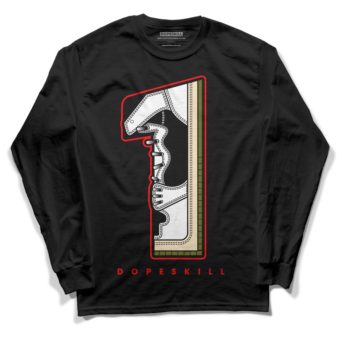 Travis Scott x Jordan 1 Low OG “Olive” DopeSkill Long Sleeve T-Shirt No.1 Graphic Streetwear - Black