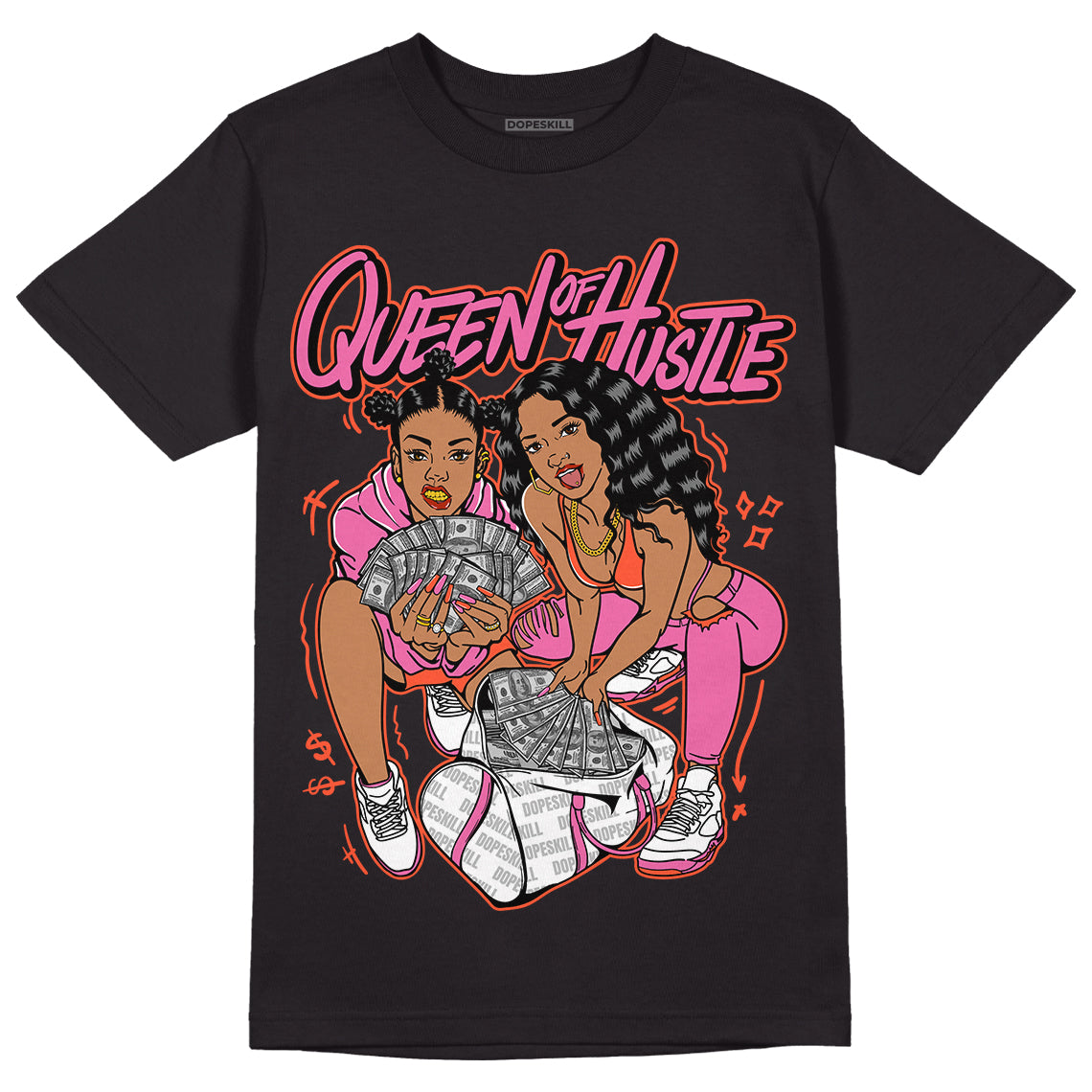 Jordan 5 GS Pinksicle DopeSkill T-Shirt Queen Of Hustle Graphic - Black