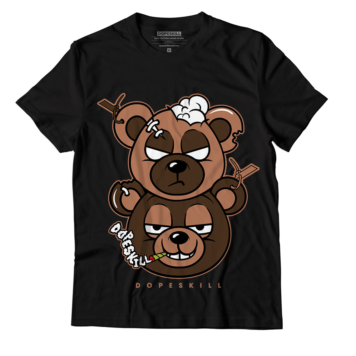 Jordan 1 Mid Dark Chocolate DopeSkill T-Shirt New Double Bear Graphic - Black 