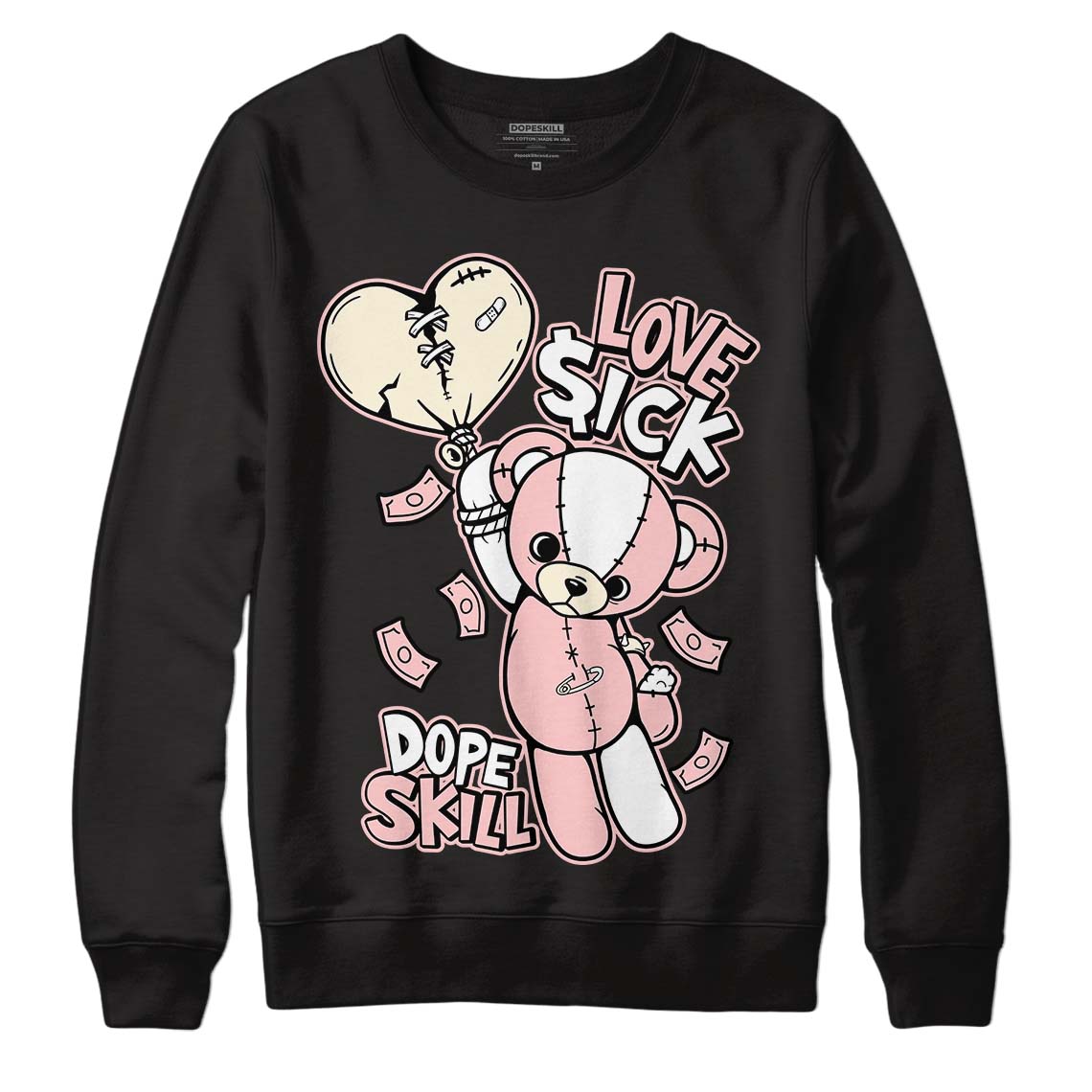 Jordan 1 High OG WMNS Washed Pink DopeSkill Sweatshirt Love Sick Graphic Streetwear - Black