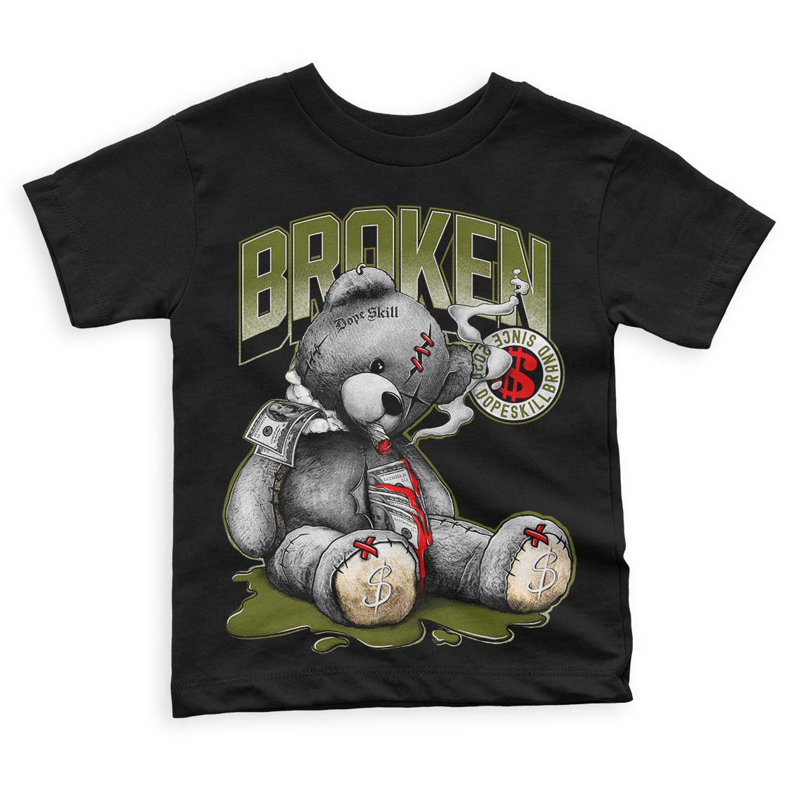 Travis Scott x Jordan 1 Low OG “Olive” DopeSkill Toddler Kids T-shirt Sick Bear Graphic Streetwear - Black