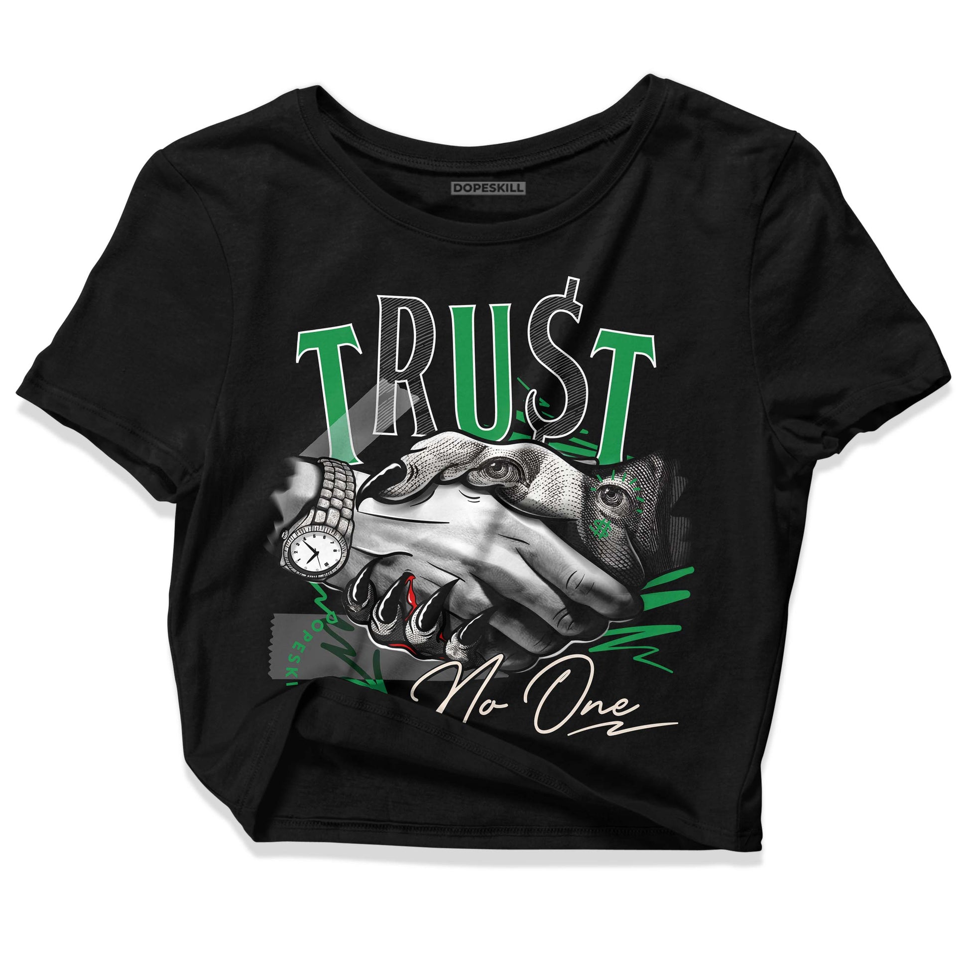 Jordan 2 Retro Lucky Green DopeSkill Women's Crop Top Trust No One Graphic Streetwear - Black