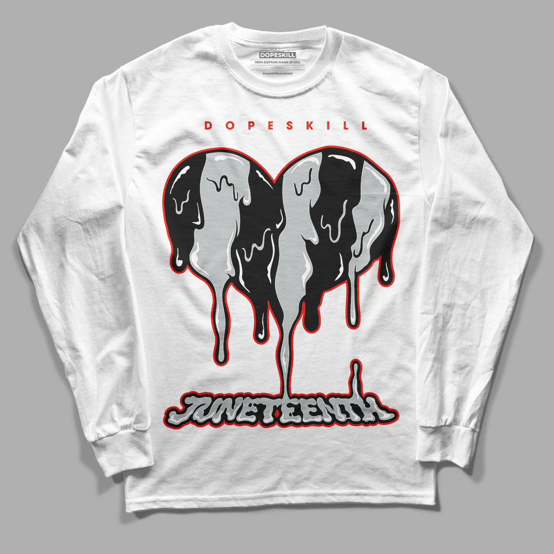 Black Canvas 4s DopeSkill Long Sleeve T-Shirt Juneteenth Heart Graphic - White 