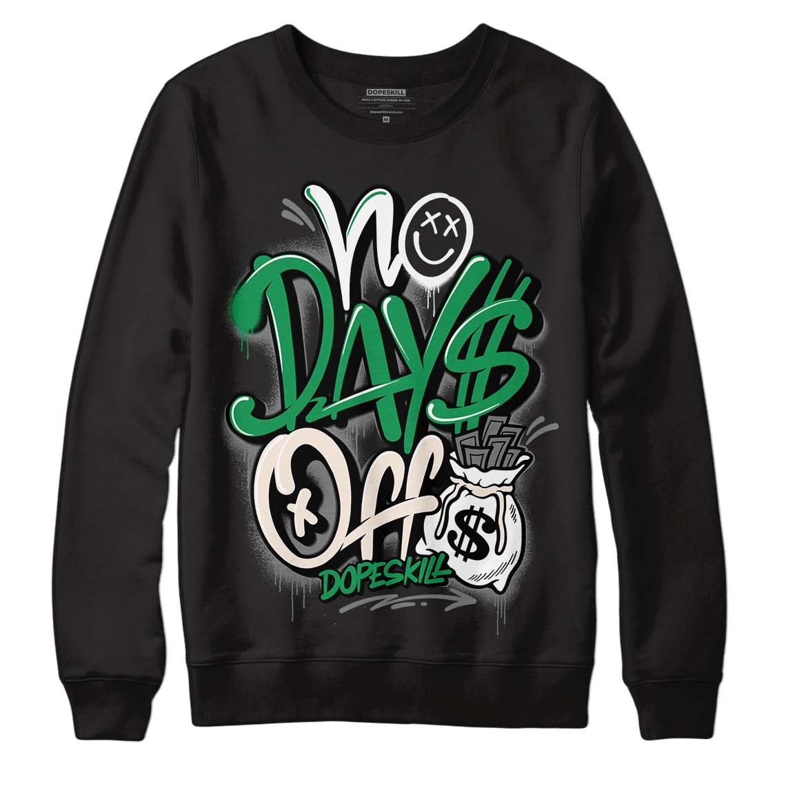 Jordan 2 Retro Lucky Green DopeSkill Sweatshirt No Days Off Graphic Streetwear  - Black 