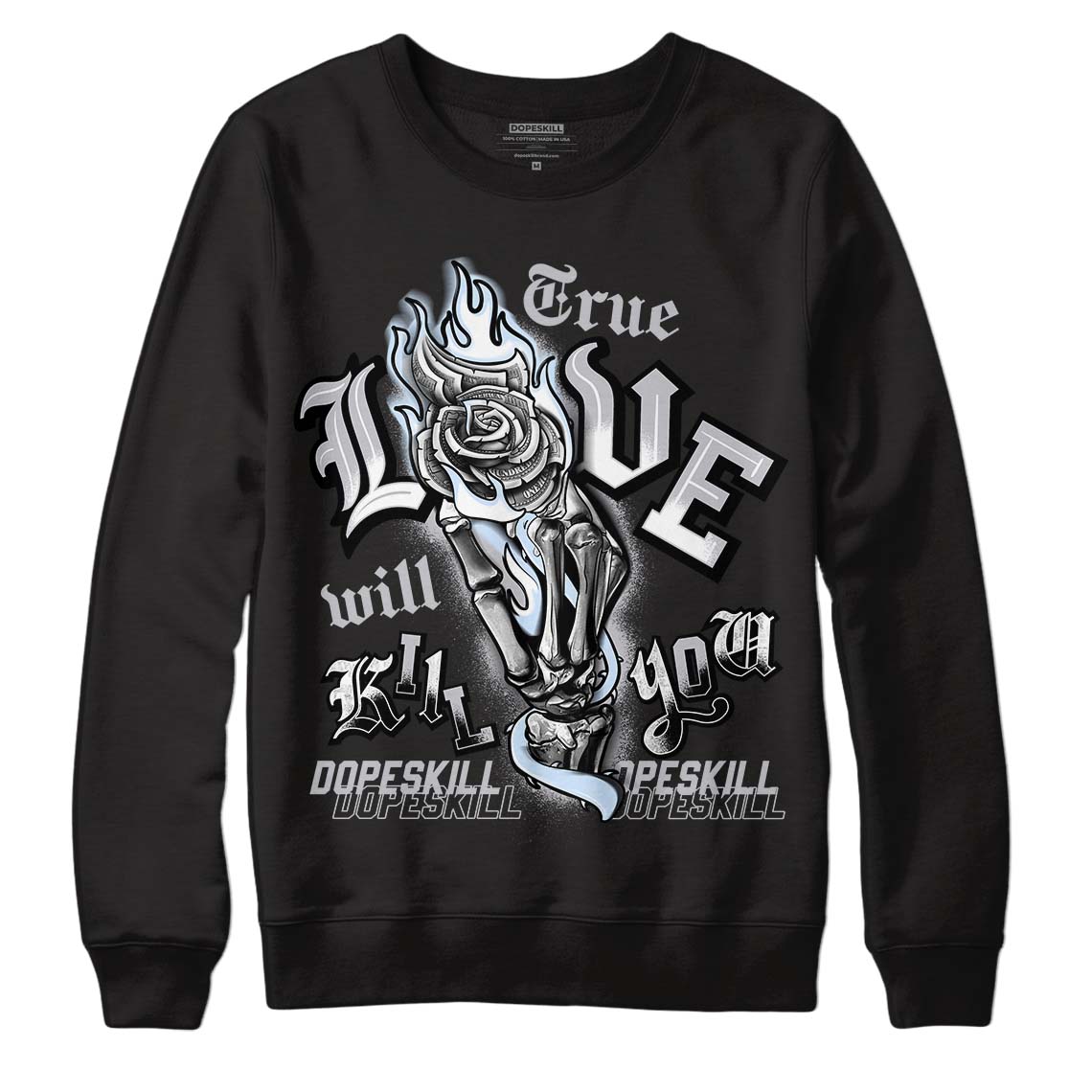 Jordan 11 Retro Low Cement Grey DopeSkill Sweatshirt True Love Will Kill You Graphic Streetwear - Black