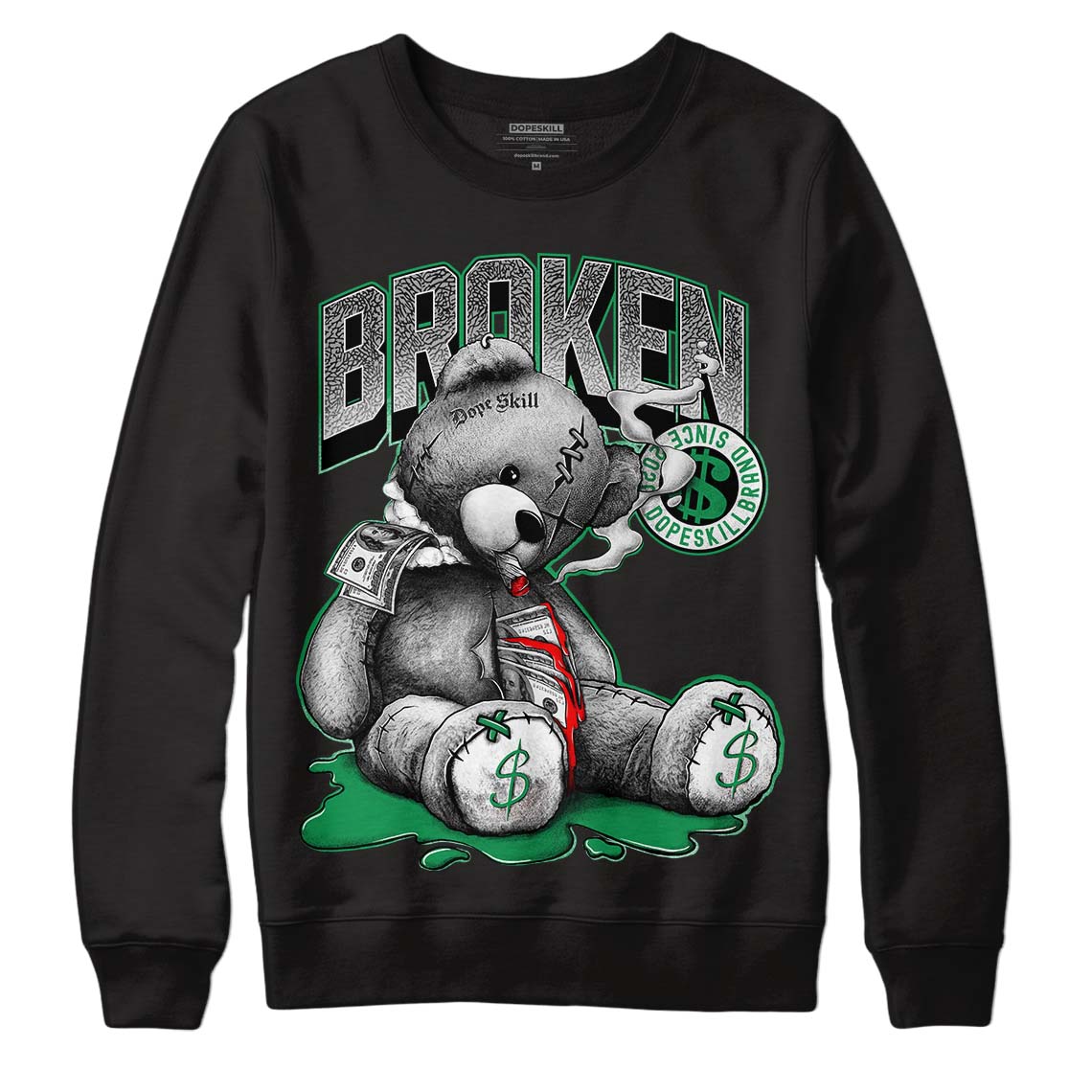 Jordan 3 WMNS “Lucky Green” DopeSkill Sweatshirt Sick Bear Graphic Streetwear - Black