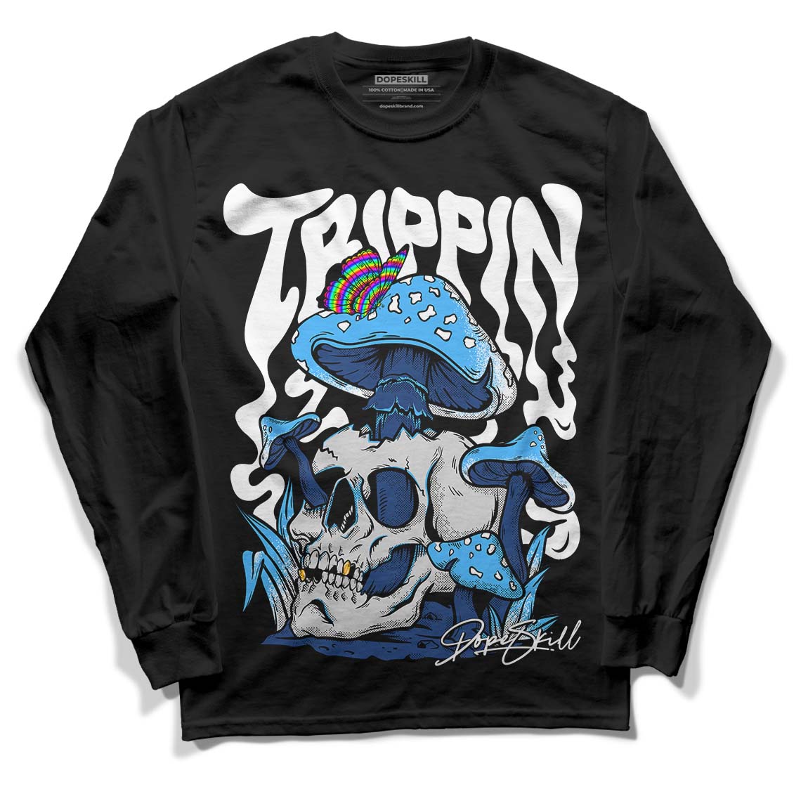 French Blue 13s DopeSkill Long Sleeve T-Shirt Trippin Graphic - Black