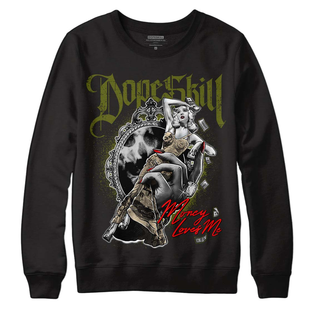 Travis Scott x Jordan 1 Low OG “Olive” DopeSkill Sweatshirt Money Loves Me Graphic Streetwear - Black