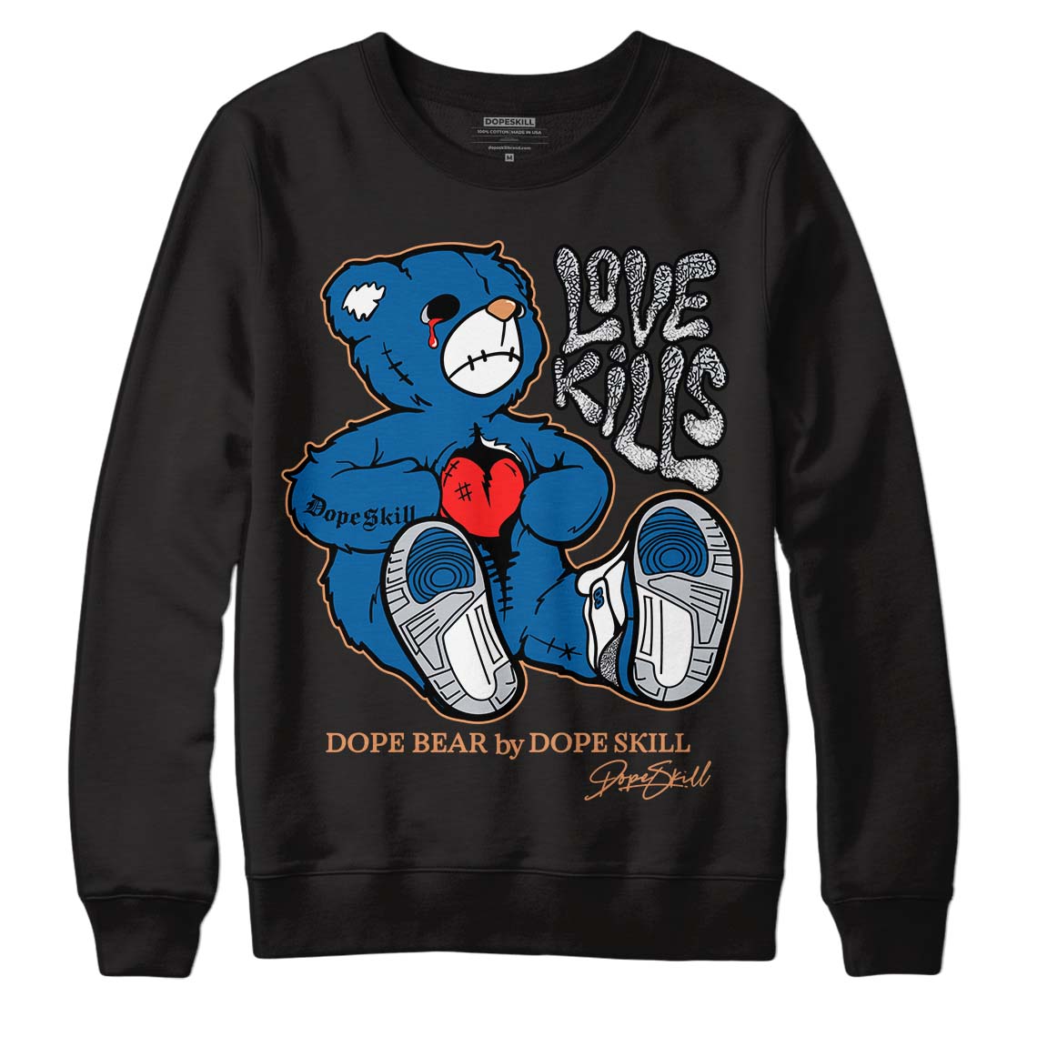 Jordan 3 Retro Wizards DopeSkill Sweatshirt Love Kills Graphic Streetwear - Black