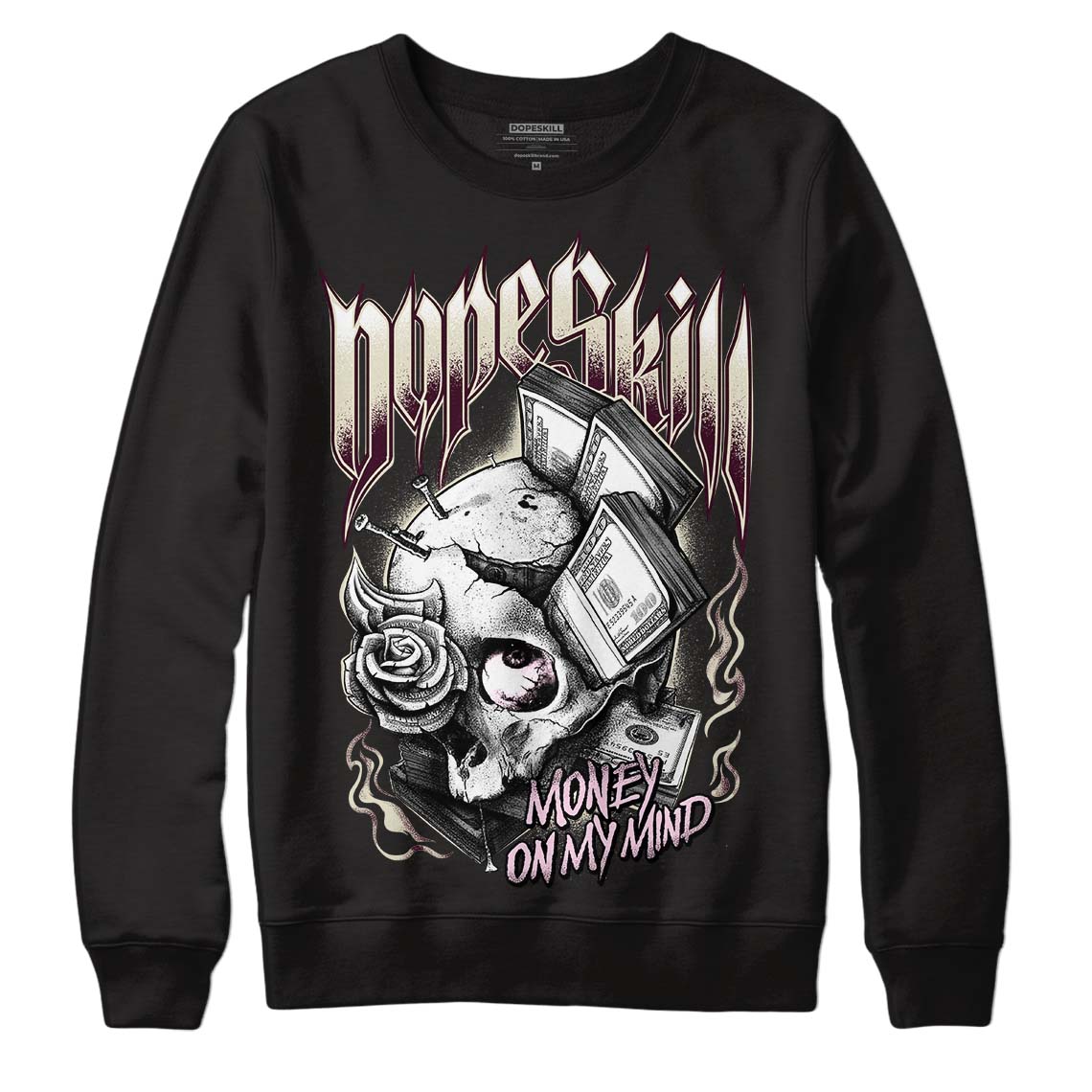 Dunk Low Night Maroon and Medium Soft Pink DopeSkill Sweatshirt Money On My Mind Graphic Streetwear - Black 