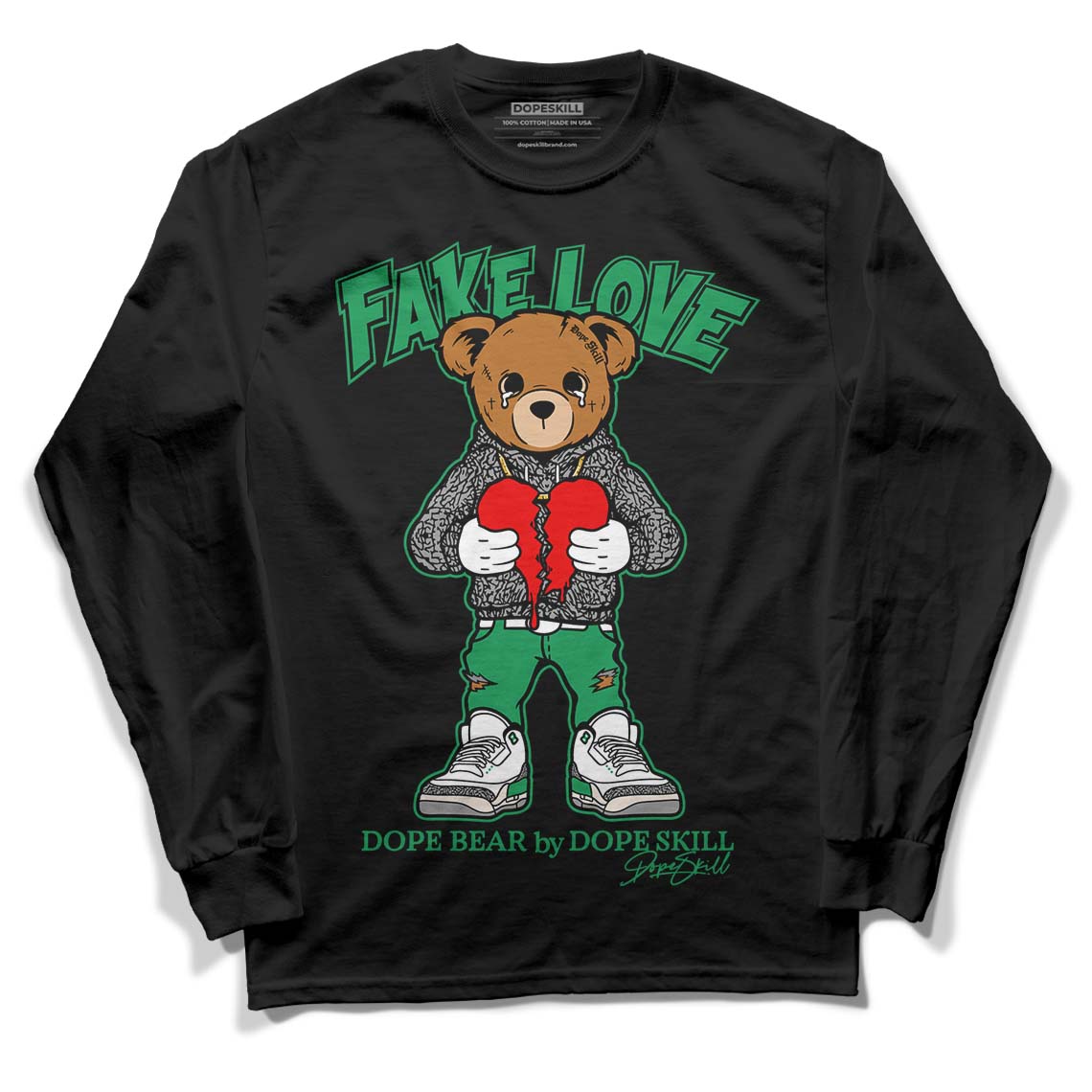  Jordan 3 WMNS “Lucky Green” DopeSkill Long Sleeve T-Shirt Fake Love Graphic Streetwear - Black