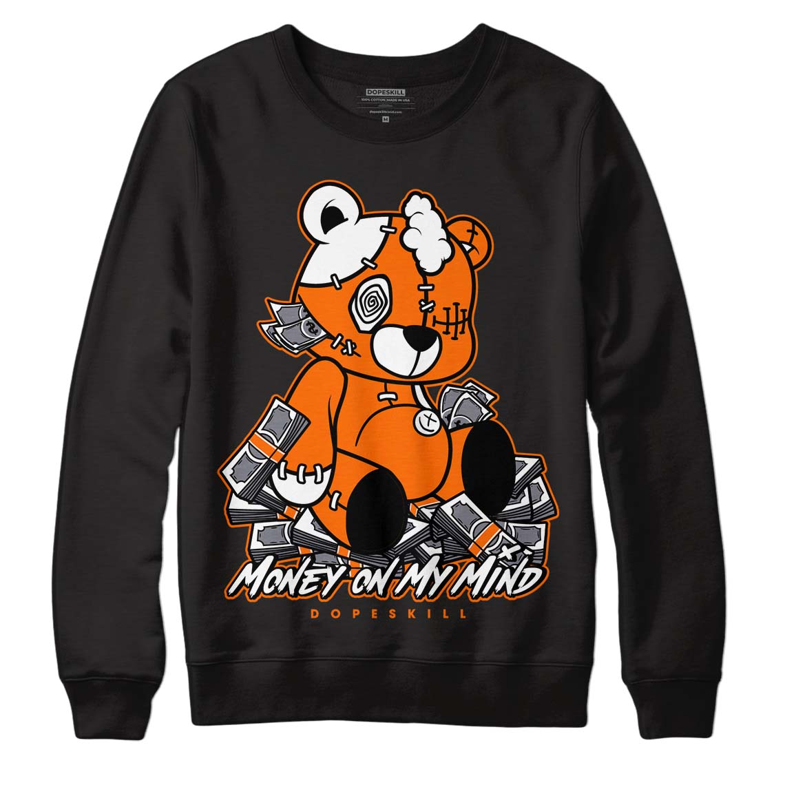 Orange Black White DopeSkill Sweatshirt MOMM Bear Graphic - Black