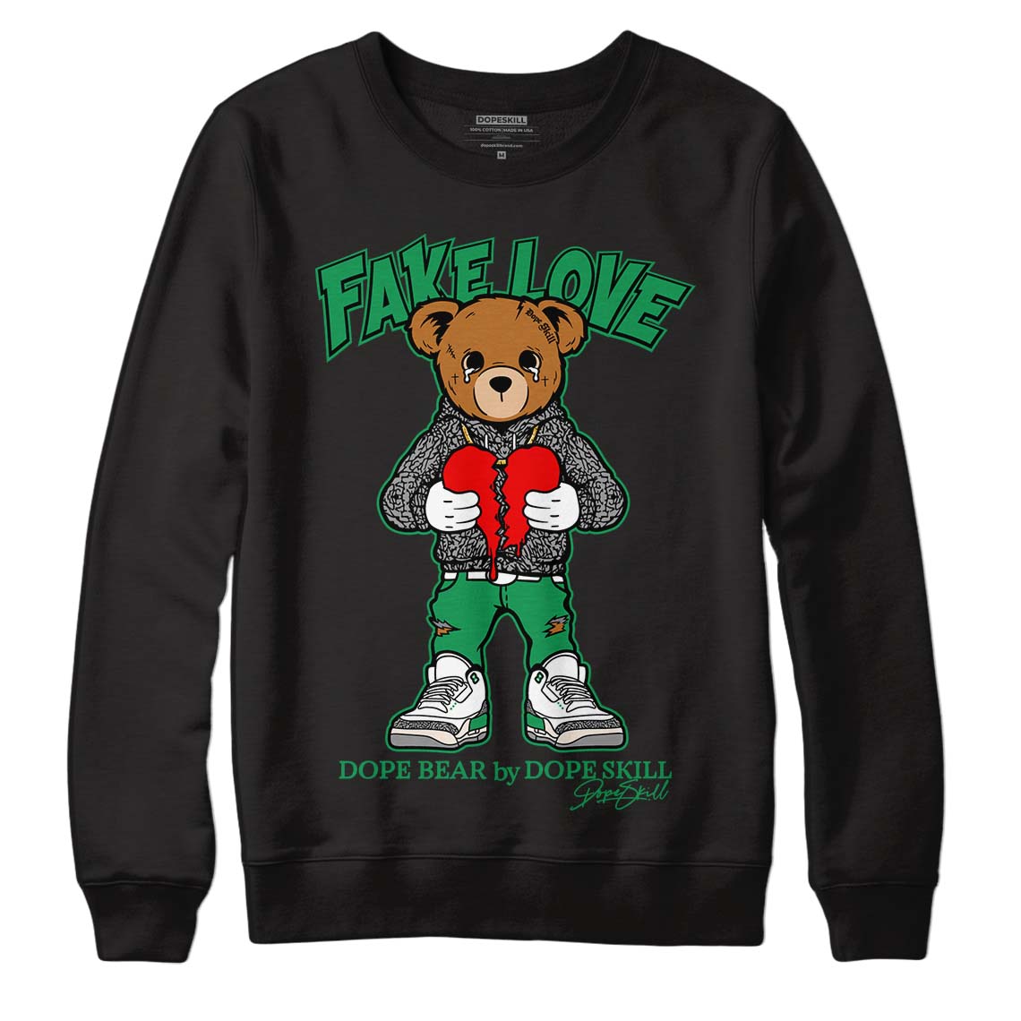 Jordan 3 WMNS “Lucky Green” DopeSkill Sweatshirt Fake Love Graphic Streetwear - Black