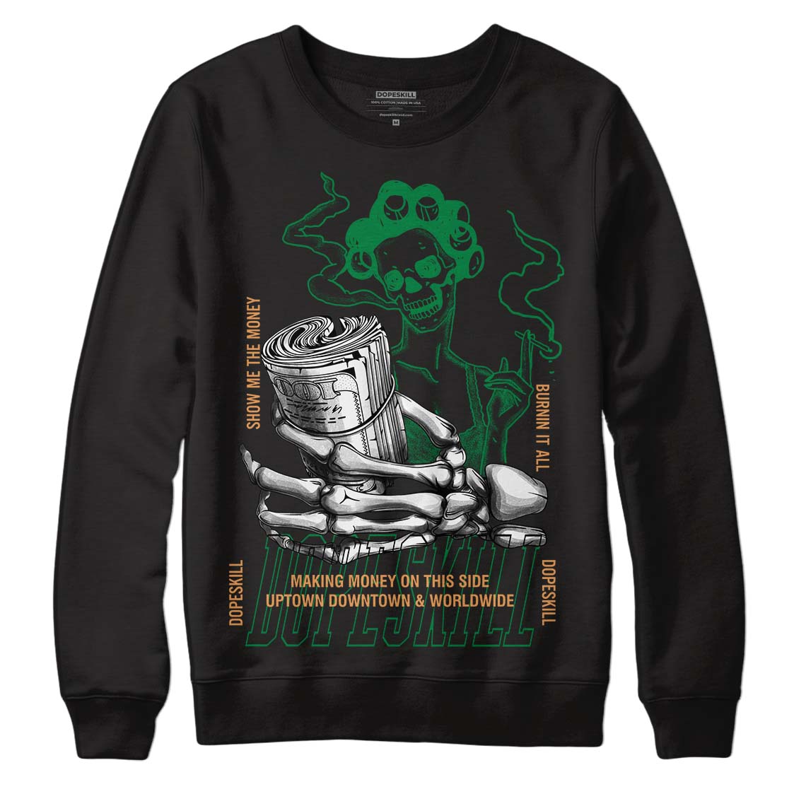 Nike SB x Jordan 4 “Pine Green” DopeSkill Sweatshirt Show Me The Money Graphic Streetwear - Black