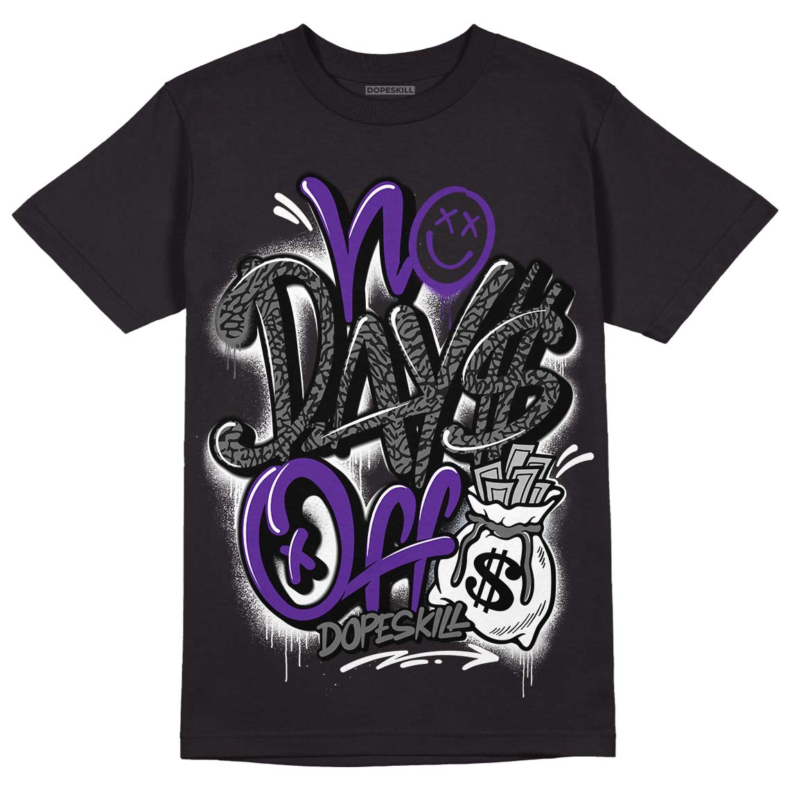 Dark Iris 3s DopeSkill T-Shirt No Days Off Graphic - Black 