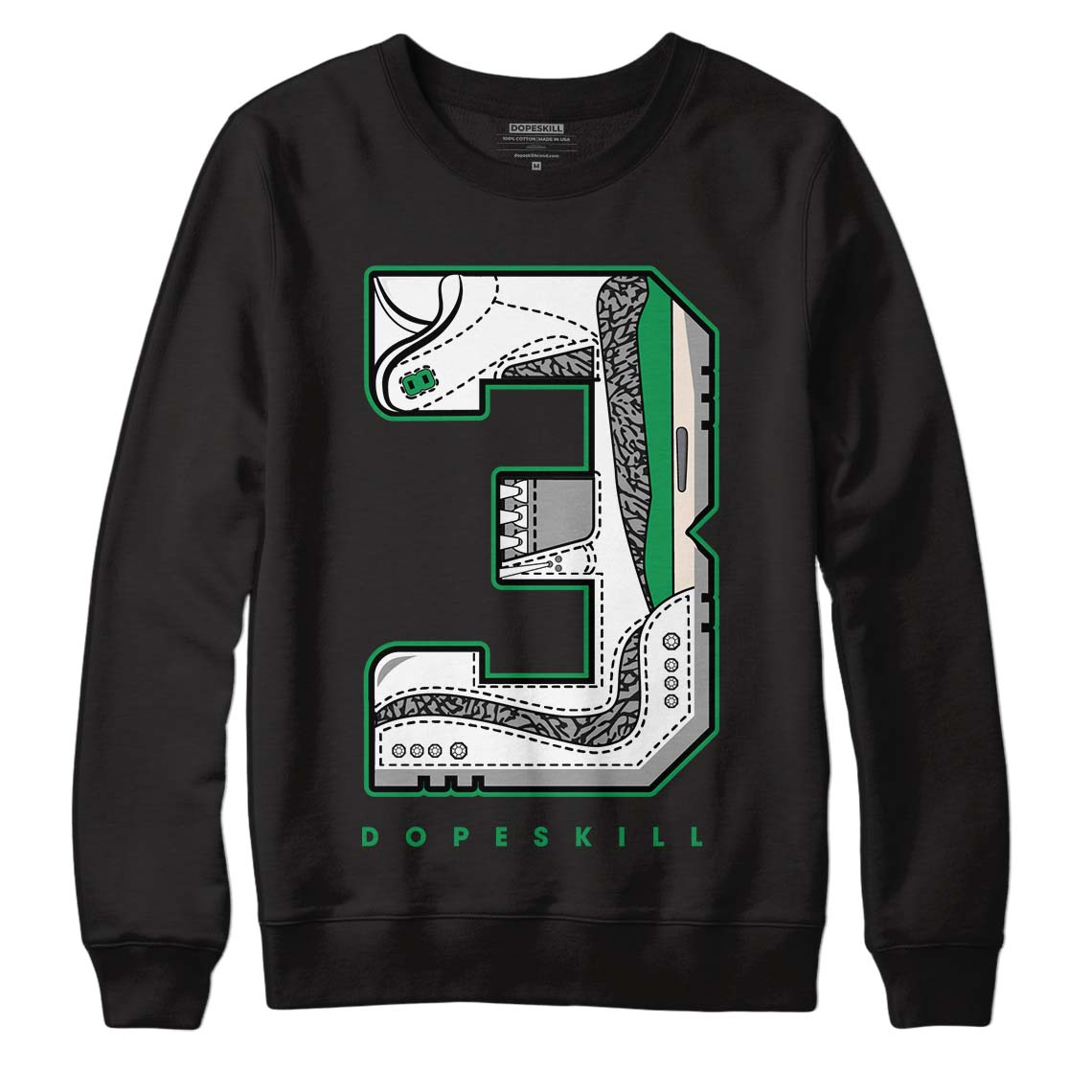 Jordan 3 WMNS “Lucky Green” DopeSkill Sweatshirt No.3 Graphic Streetwear - Black