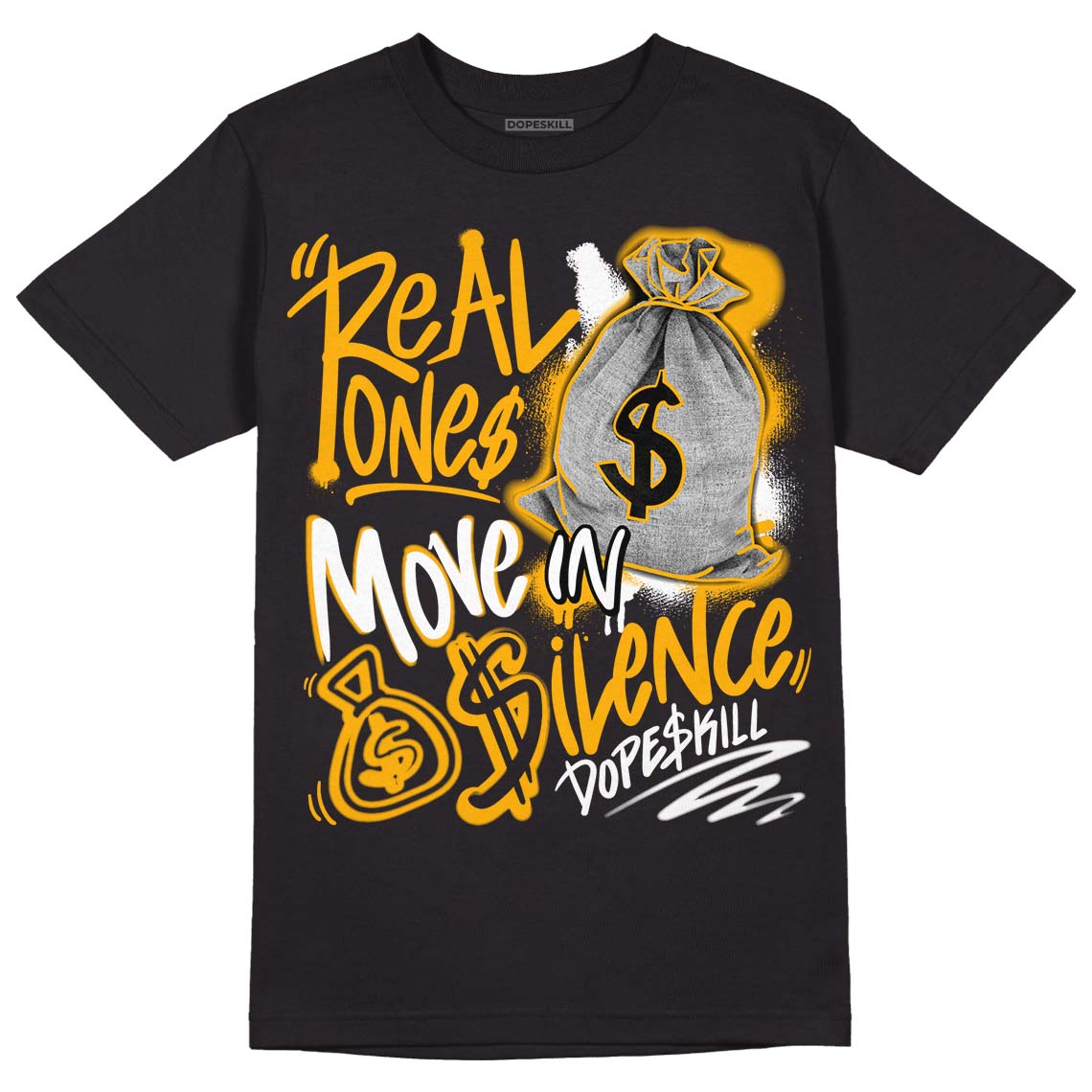 Goldenrod Dunk DopeSkill T-Shirt Real Ones Move In Silence Graphic - Black 