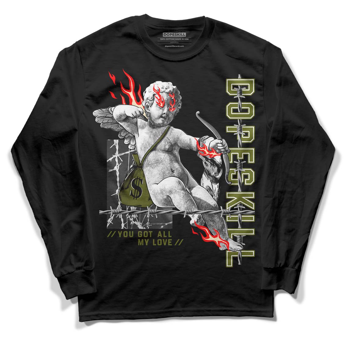 Travis Scott x Jordan 1 Low OG “Olive” DopeSkill Long Sleeve T-Shirt You Got All My Love Graphic Streetwear - Black