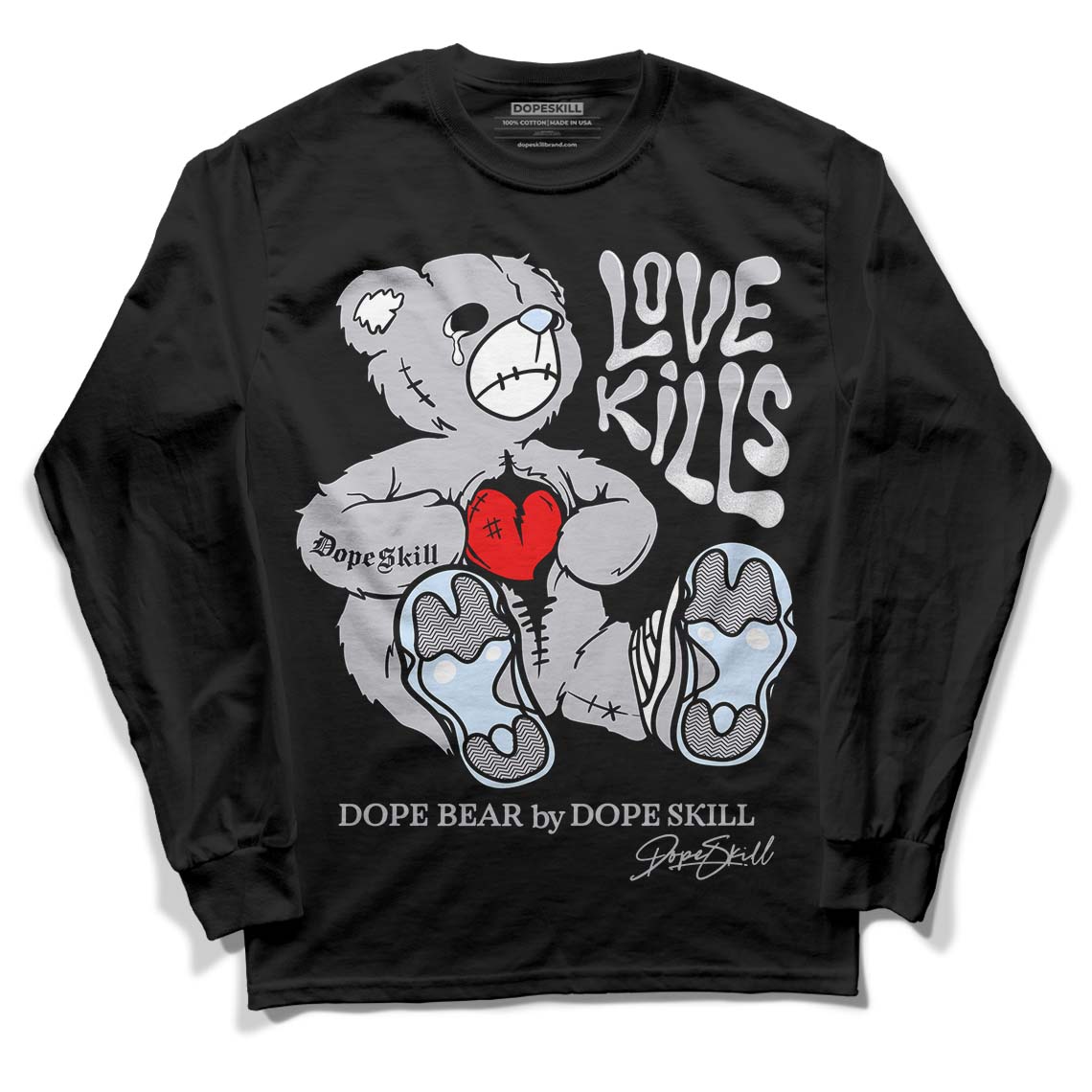 Jordan 11 Retro Low Cement Grey DopeSkill Long Sleeve T-Shirt Love Kills Graphic Streetwear - Black