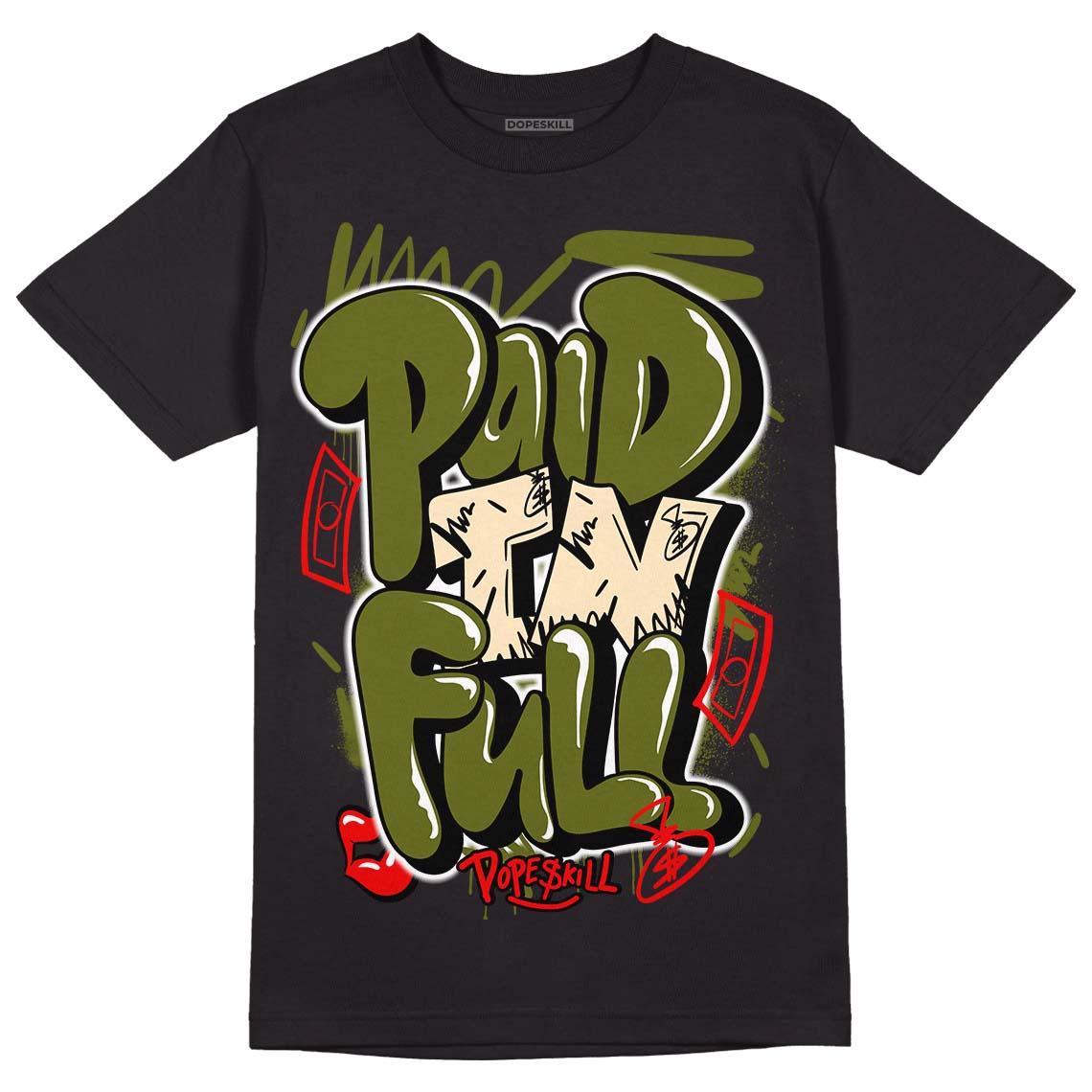 Travis Scott x Jordan 1 Low OG “Olive” DopeSkill T-Shirt New Paid In Full Graphic Streetwear - Black