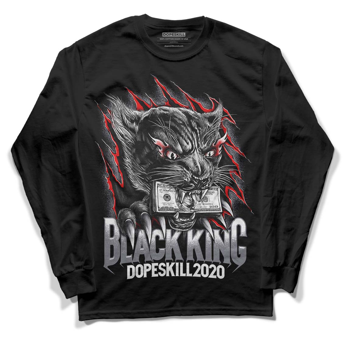 Fire Red 9s DopeSkill Long Sleeve T-Shirt Black King Graphic - Black