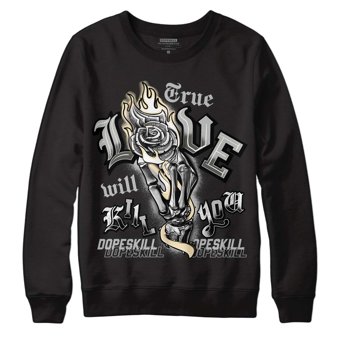 Jordan 4 Retro SE Craft Photon Dust DopeSkill Sweatshirt True Love Will Kill You Graphic Streetwear - Black 