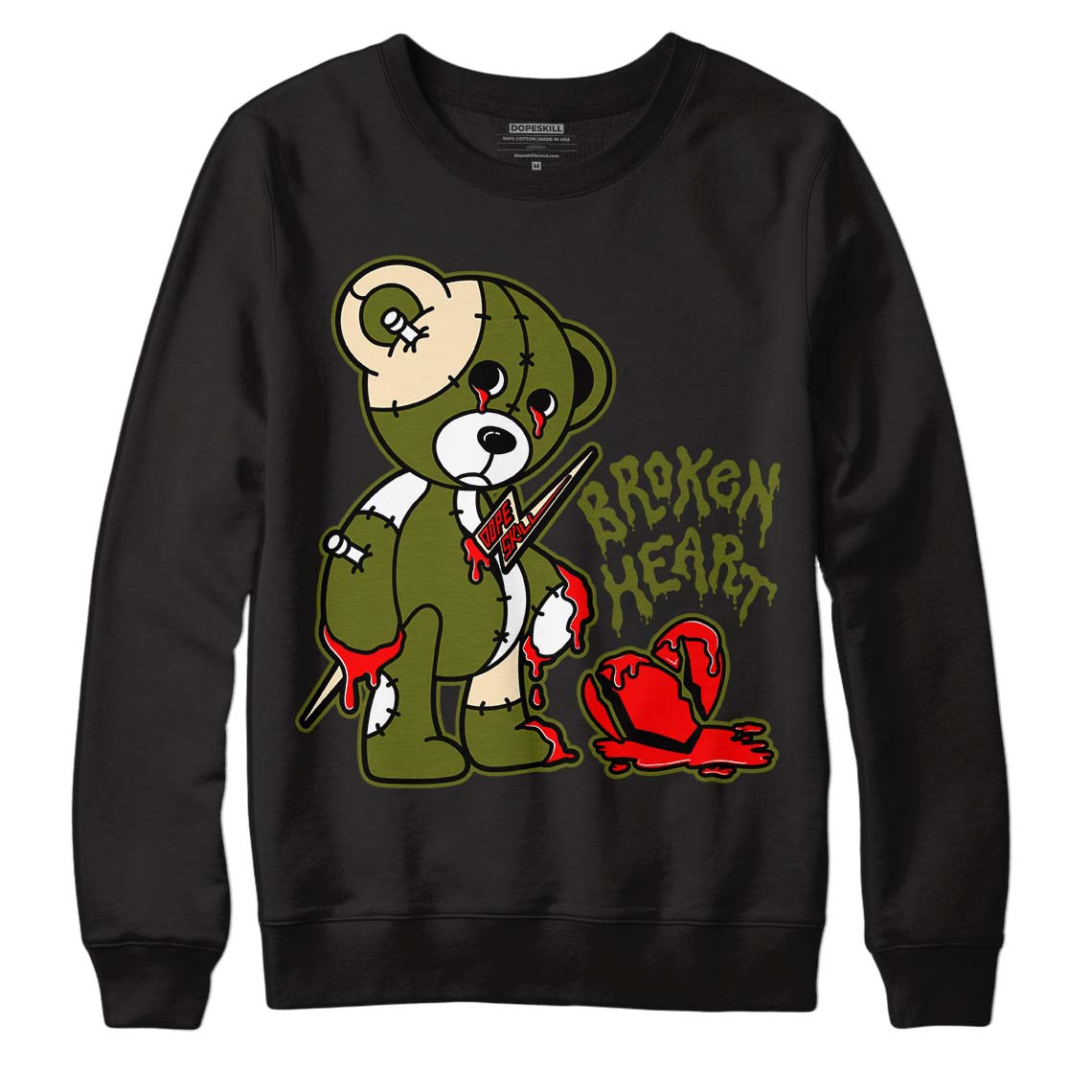 Travis Scott x Jordan 1 Low OG “Olive” DopeSkill Sweatshirt Broken Heart Graphic Streetwear - Black