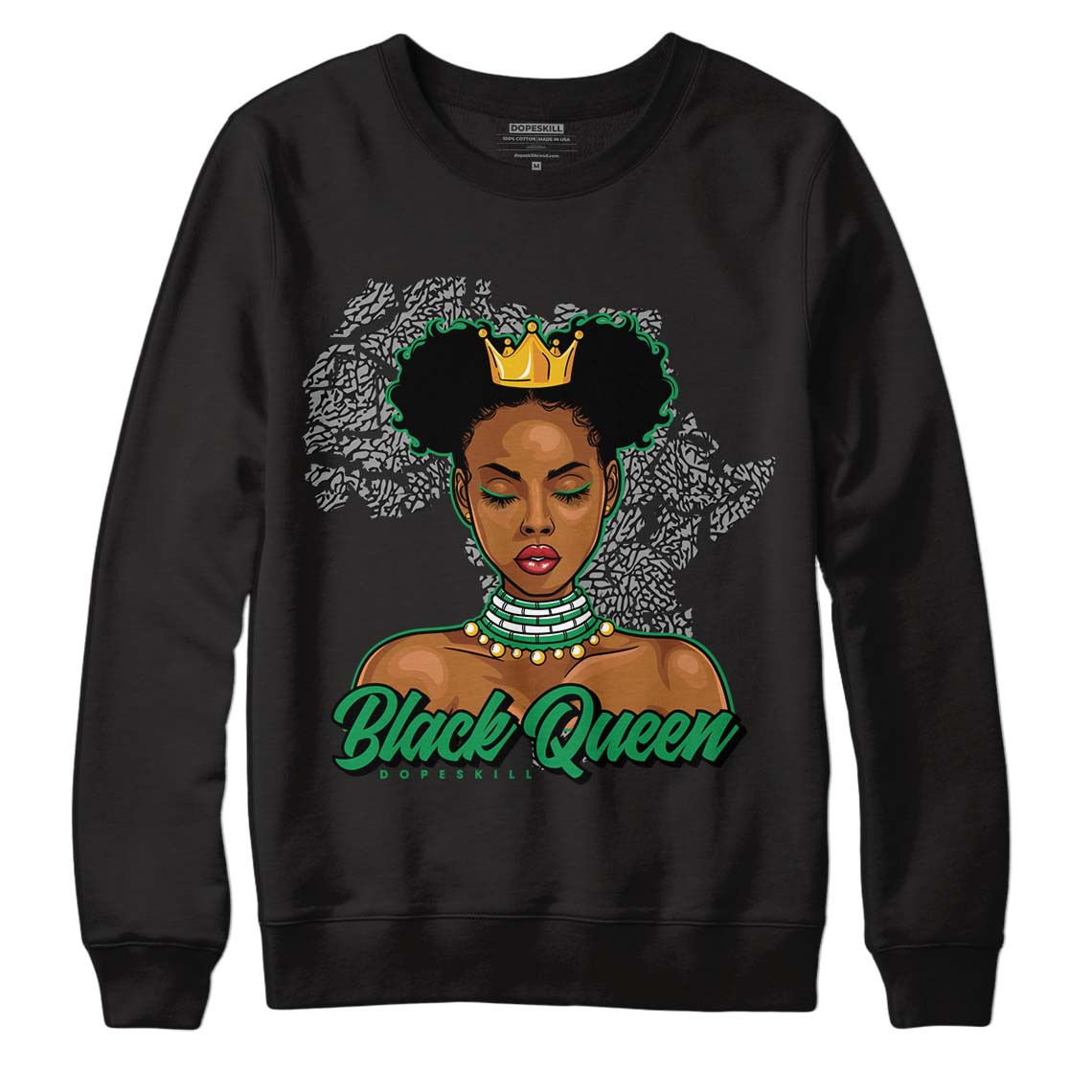 Jordan 3 WMNS “Lucky Green” DopeSkill Sweatshirt Black Queen Graphic Streetwear - Black