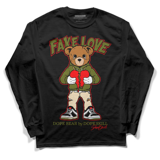 Travis Scott x Jordan 1 Low OG “Olive” DopeSkill Long Sleeve T-Shirt Fake Love Graphic Streetwear - Black