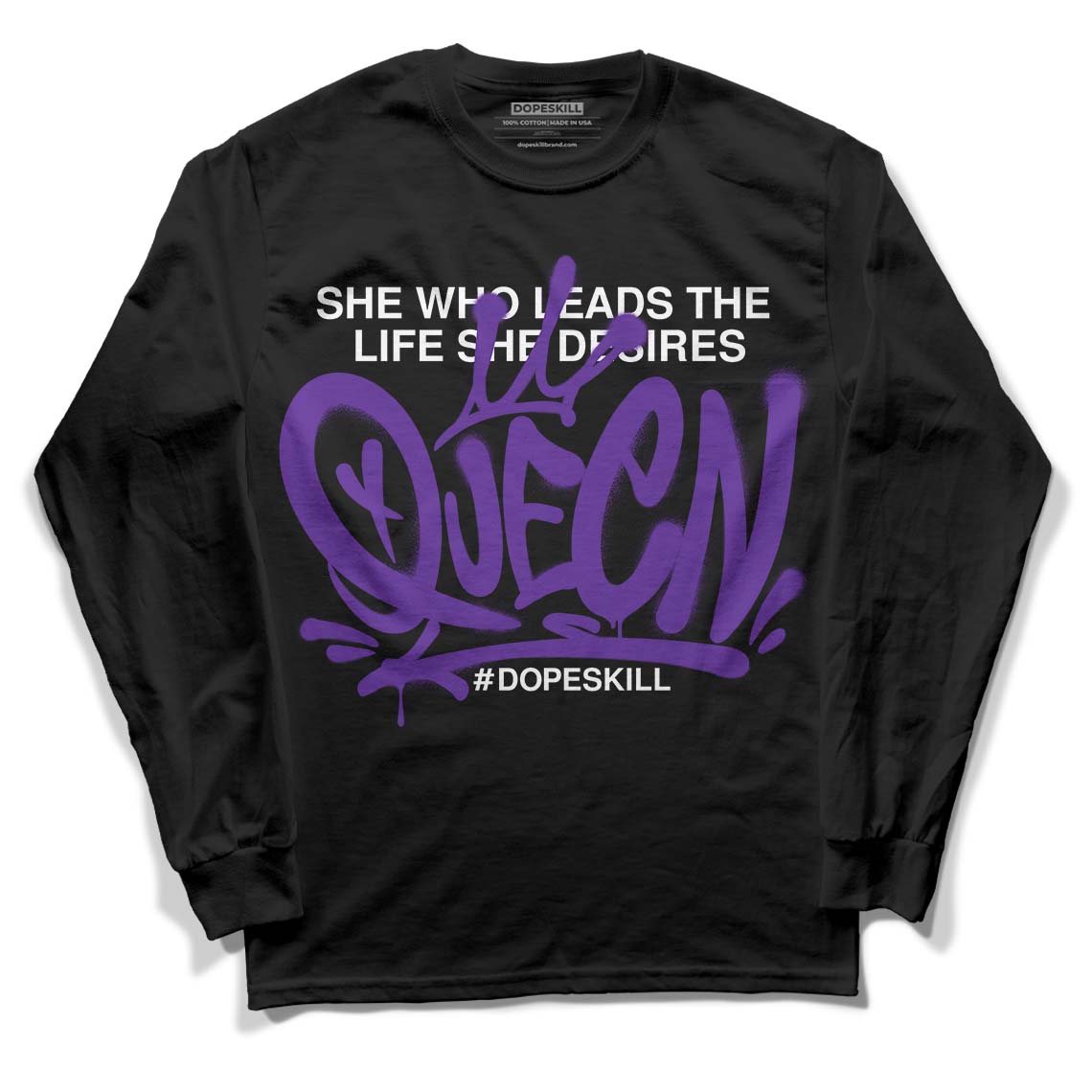 Dark Iris 3s DopeSkill Long Sleeve T-Shirt Queen Graphic - Black 