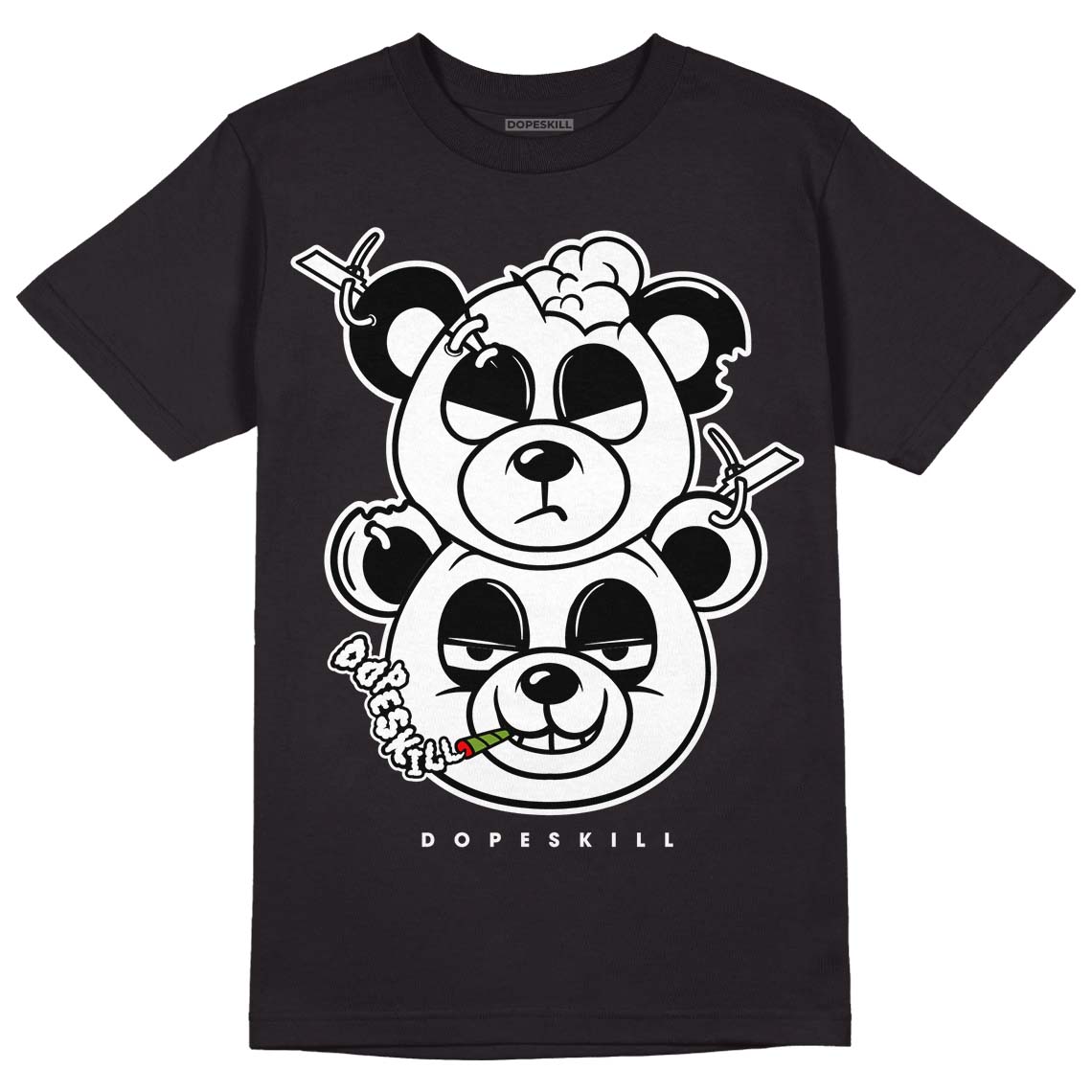 Jordan 1 High 85 Black White DopeSkill T-Shirt New Double Bear Graphic Streetwear  - Black 