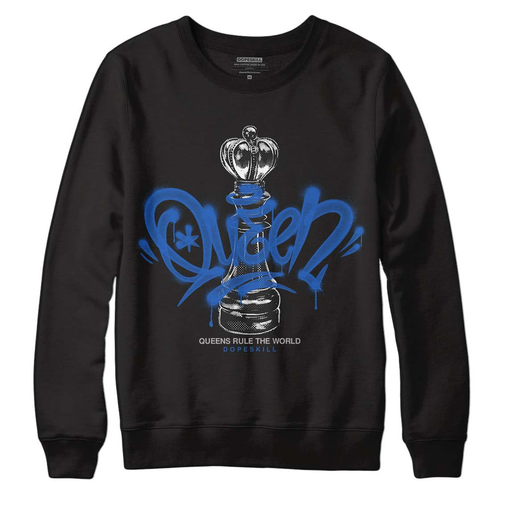 Jordan 1 High OG "True Blue" DopeSkill Sweatshirt Queen Chess Graphic Streetwear - Black