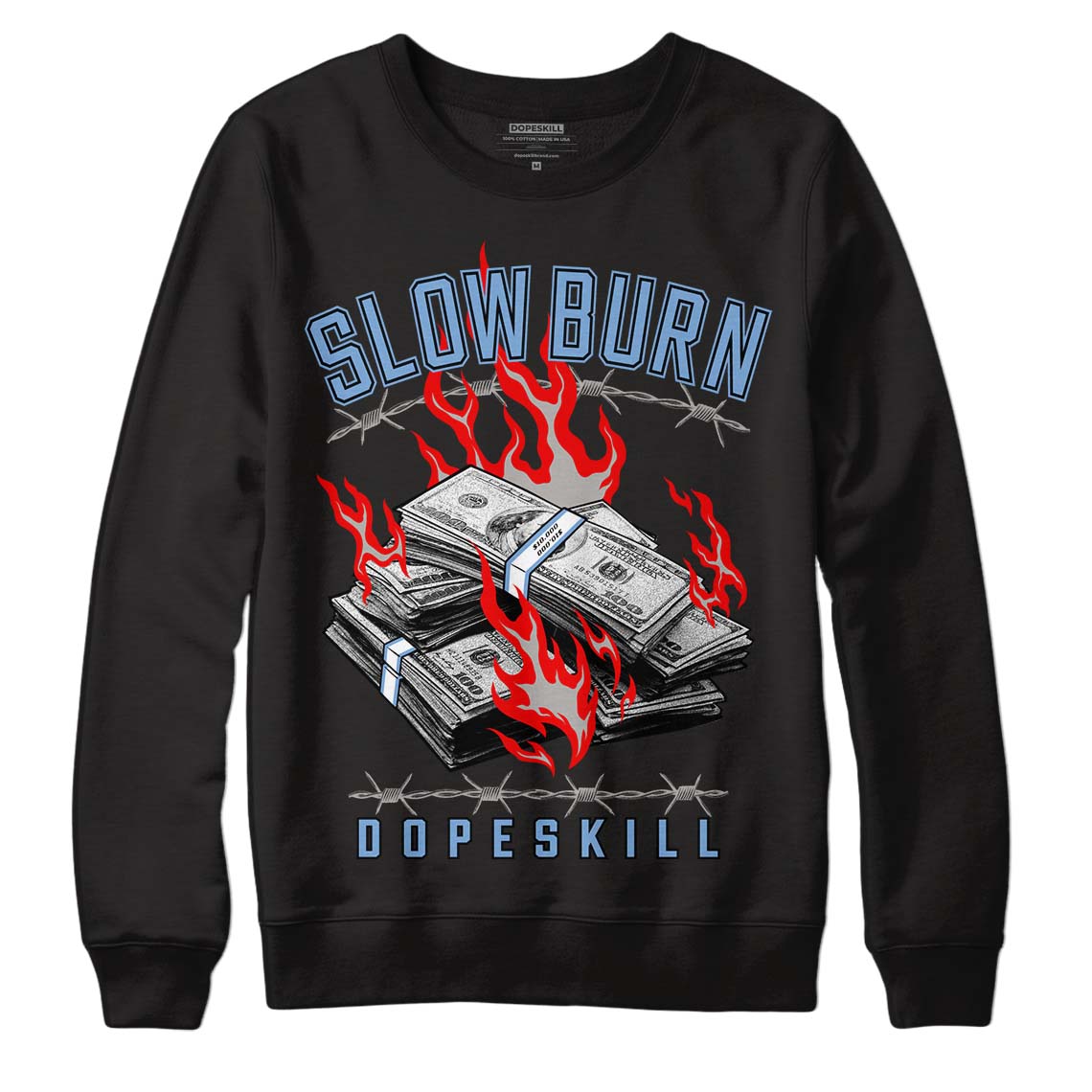 Jordan 5 Retro University Blue DopeSkill Sweatshirt Slow Burn Graphic Streetwear - Black