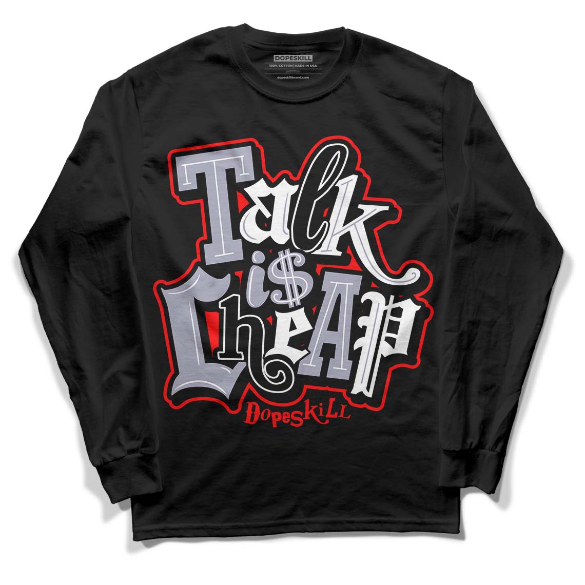 Jordan 13 Retro 'Black Flint' DopeSkill Long Sleeve T-Shirt Talk Is Chip Graphic Streetwear - Black