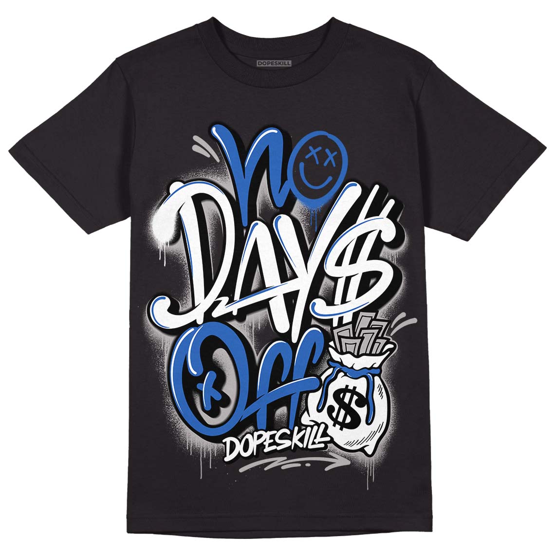 True Blue 1s DopeSkill T-Shirt No Days Off Graphic - Black 