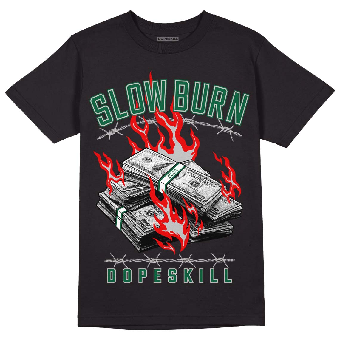 Gorge Green 1s DopeSkill T-Shirt Slow Burn Graphic - Black 