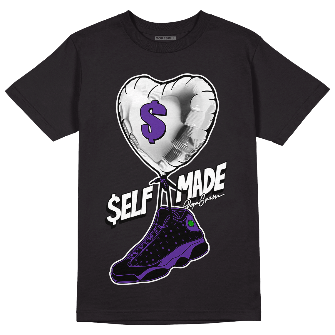 Jordan 13 Court Purple DopeSkill T-Shirt Self Made Graphic - Black 