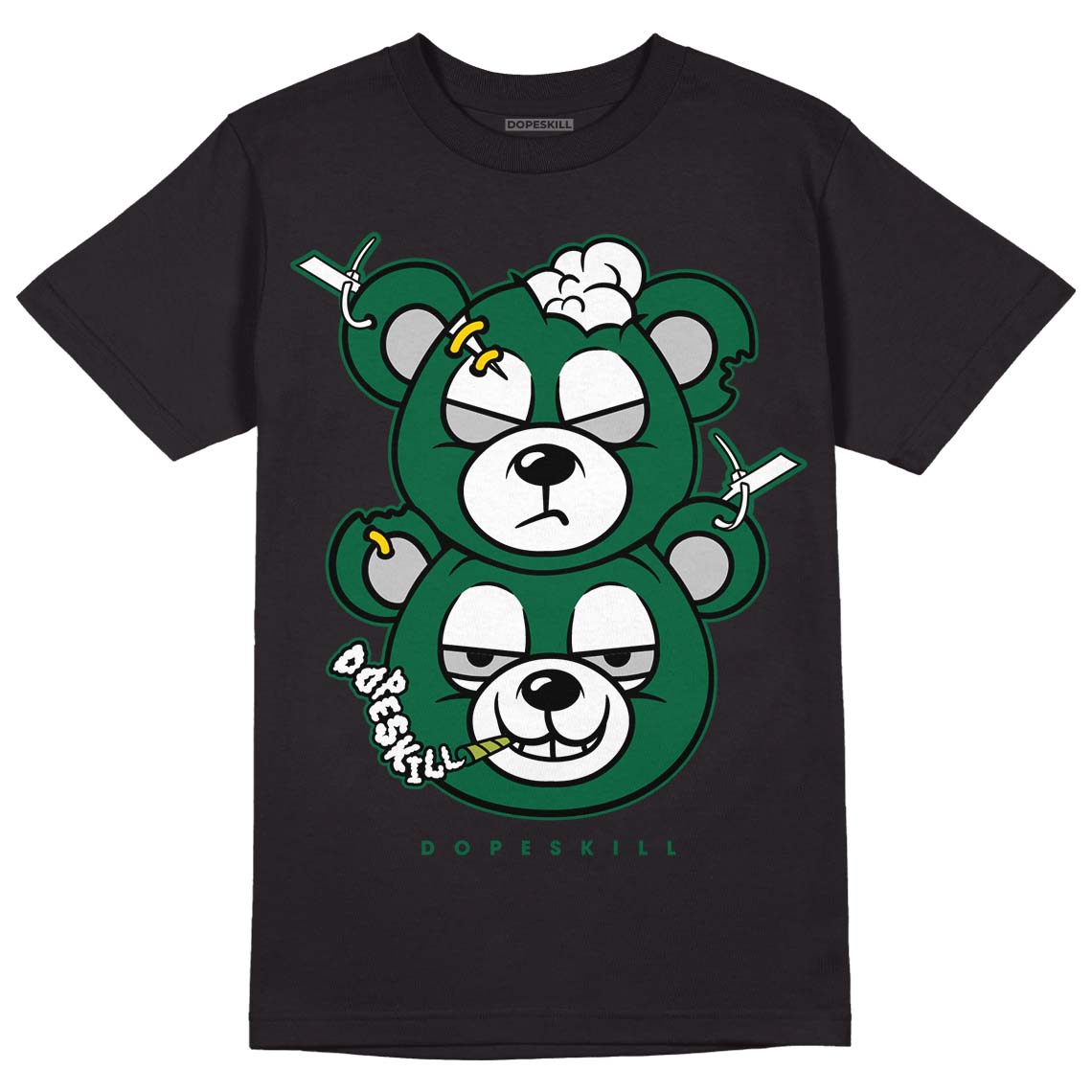 Gorge Green 1s DopeSkill T-Shirt New Double Bear Graphic - Black 