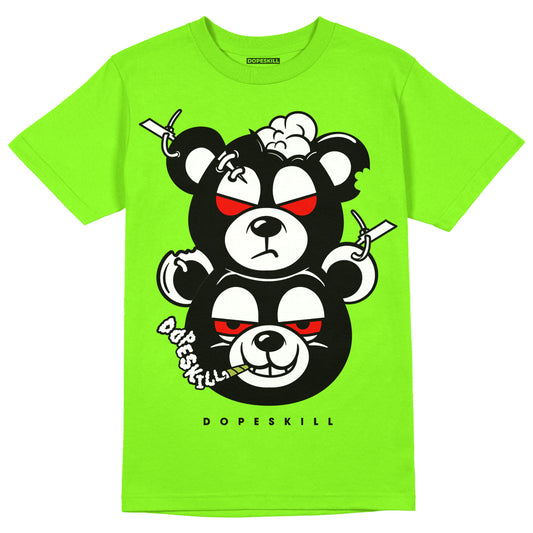 Neon Green Collection DopeSkill Neon Green T-shirt New Double Bear Graphic