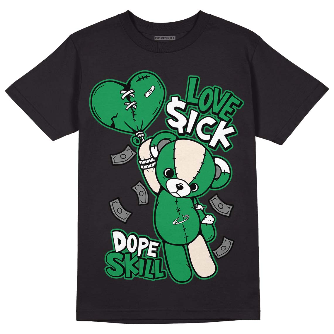 Jordan 2 Retro Lucky Green DopeSkill T-Shirt Love Sick Graphic Streetwear - Black 