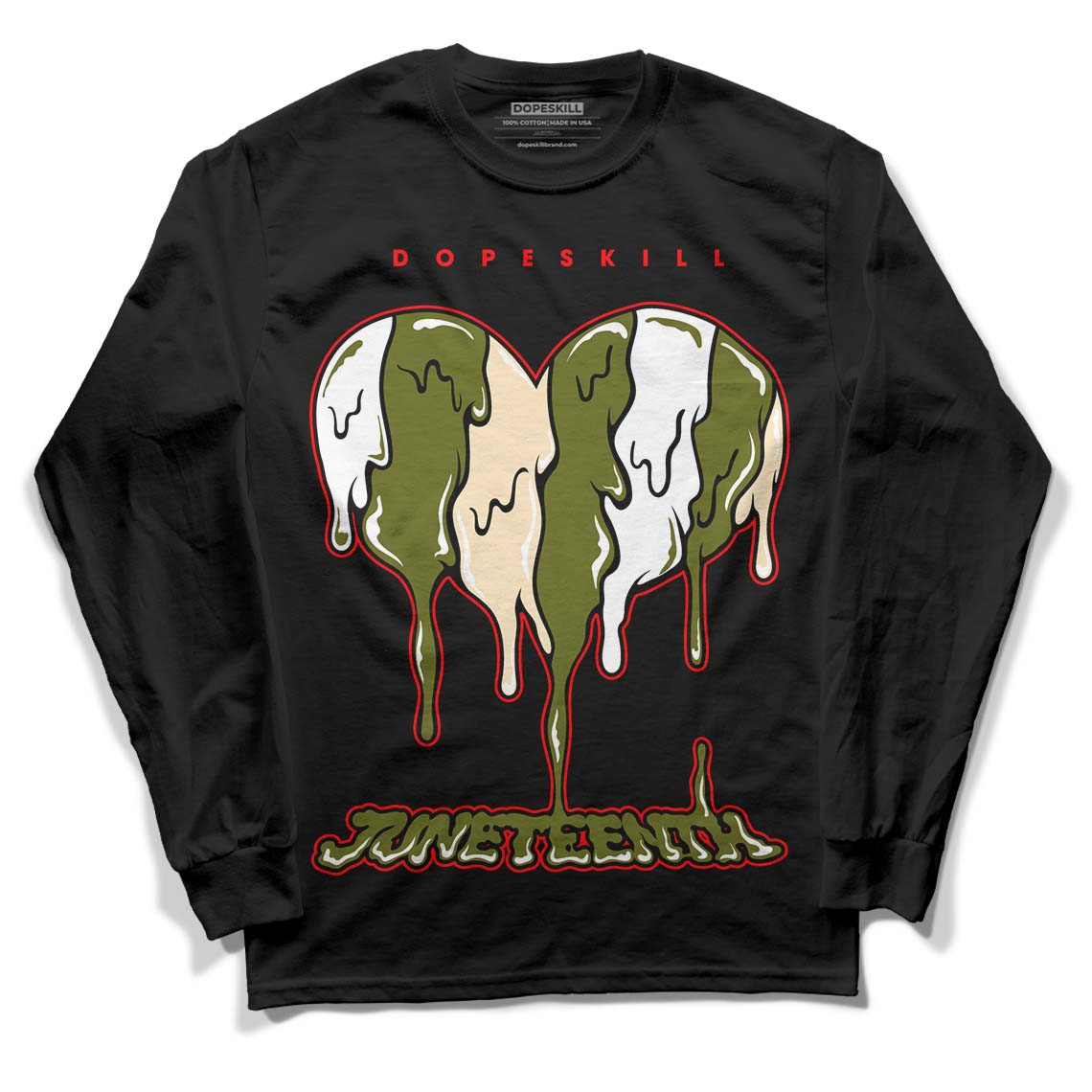 Travis Scott x Jordan 1 Low OG “Olive” DopeSkill Long Sleeve T-Shirt Juneteenth Heart Graphic Streetwear - Black