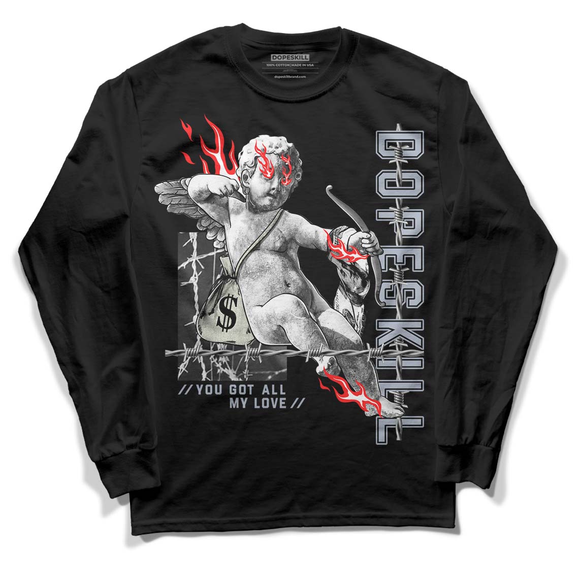 Jordan 3 Retro White Cement Reimagined DopeSkill Long Sleeve T-Shirt You Got All My Love Graphic Streetwear - Black