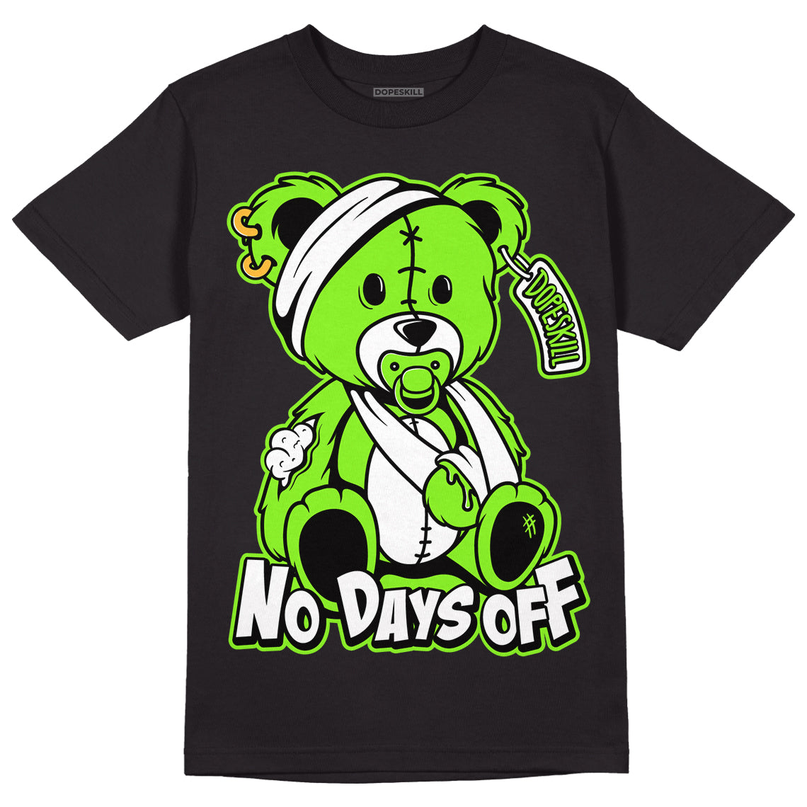 Neon Green Collection DopeSkill T-Shirt Hurt Bear Graphic - Black