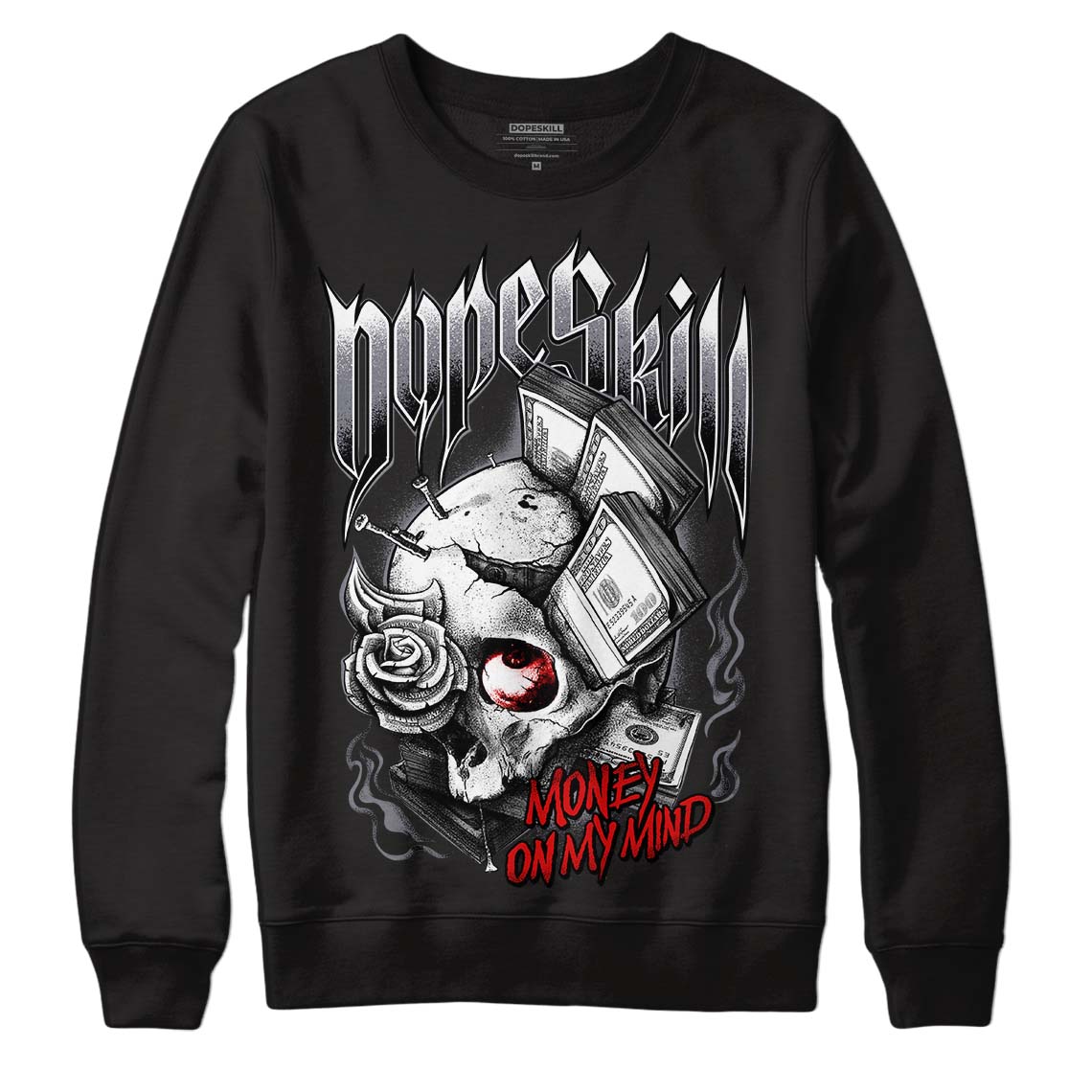 Fire Red 9s DopeSkill Sweatshirt Money On My Mind Graphic - Black 