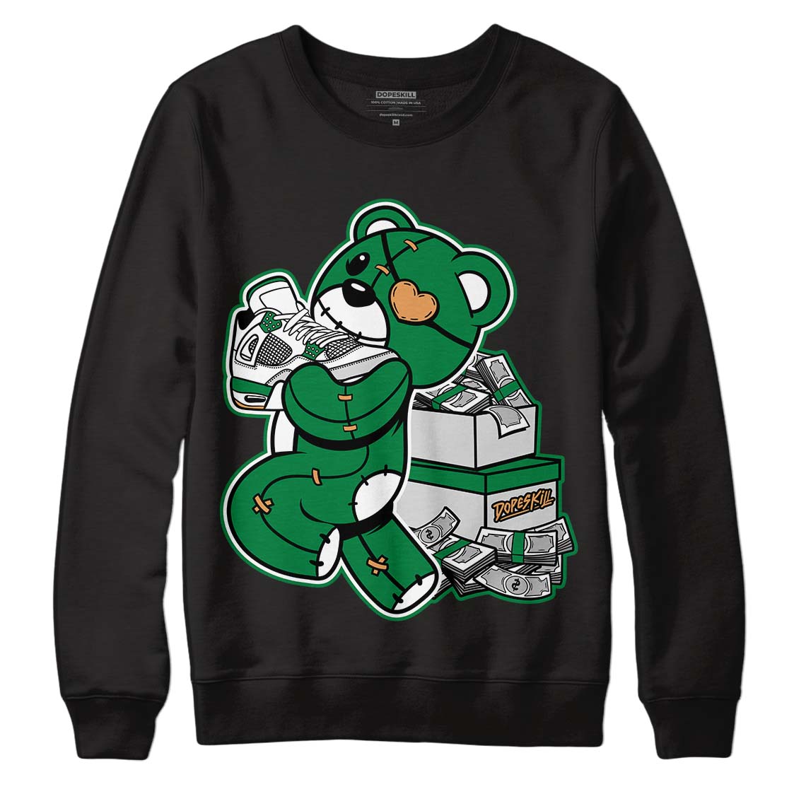 Nike SB x Jordan 4 “Pine Green” DopeSkill Sweatshirt Bear Steals Sneaker Graphic Streetwear - Black